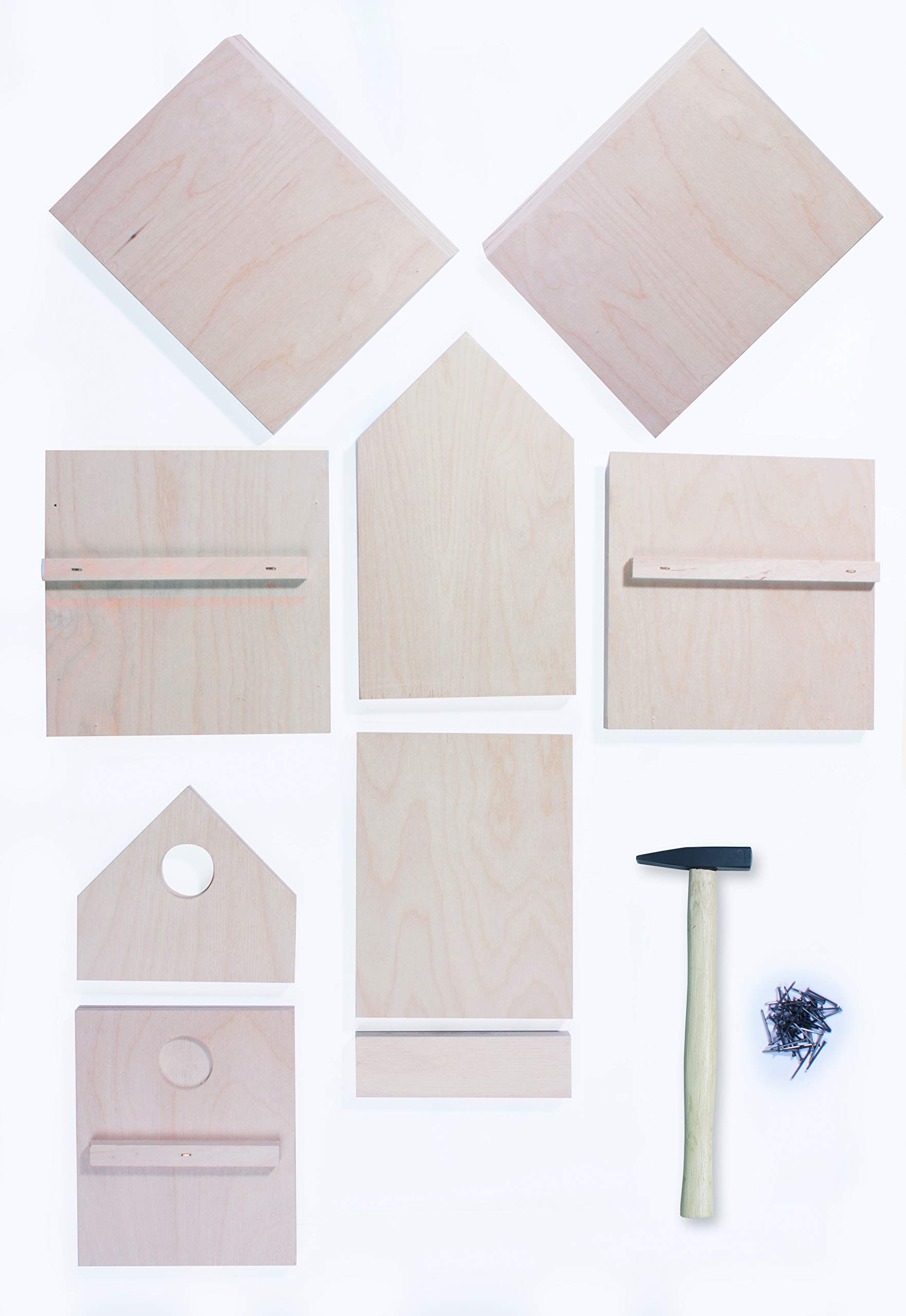 Pebaro 466 Holzbauset Bastelset Vogelhaus inkl. 9 unbehandelten Birkenholzplatten, Löcher vorgebohrt, Hammer und Nägeln, Geschenkidee für Hobby, kleine Handwerker und Kinder, Basteln mit Holz