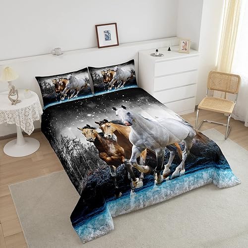 Miniatura 3 de Feelyou Juego de edredón de caballo al galope, juego de ropa de cama para niños y niñas, edredón de vida silvestre, juego de edredón de animales de