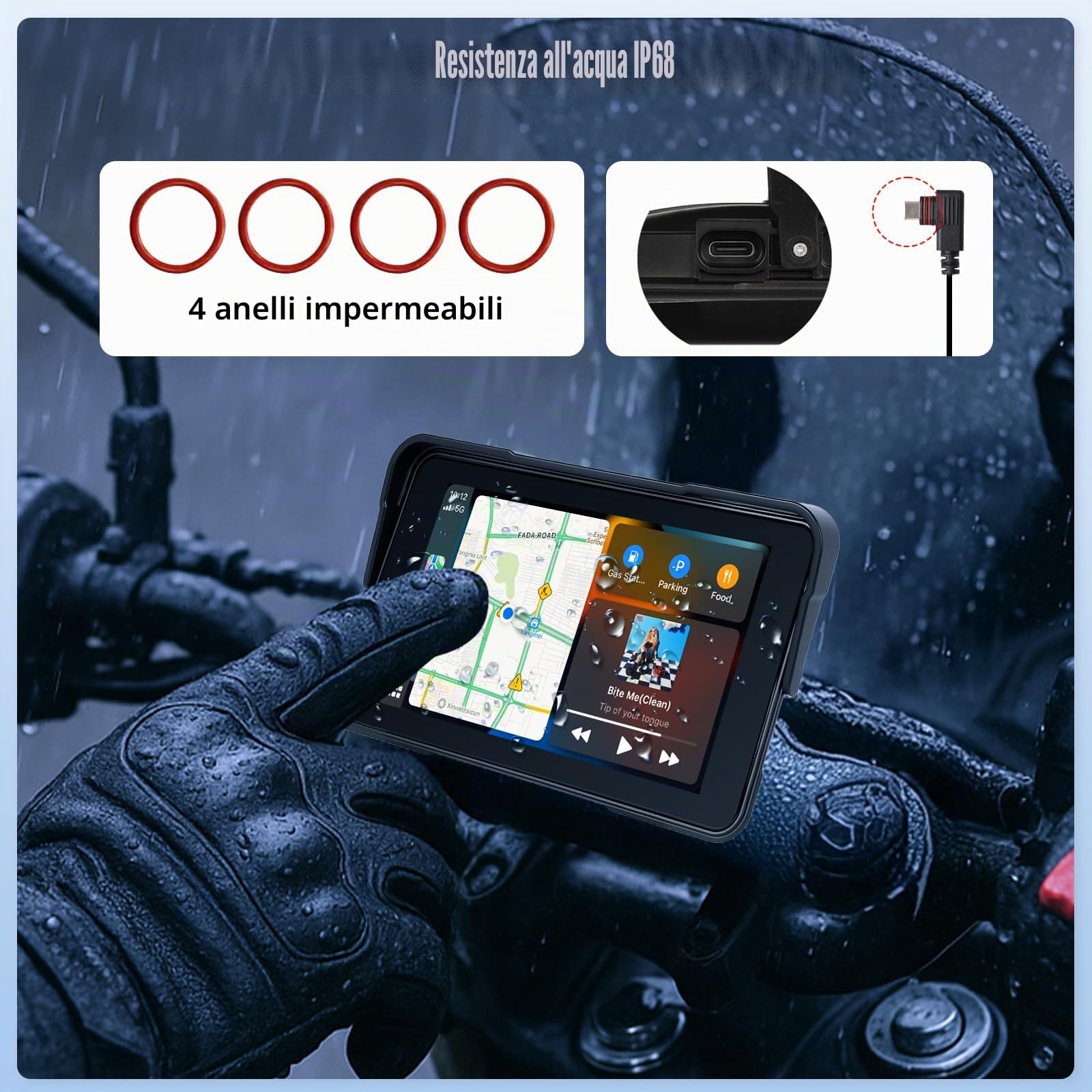 SIXTOP CarPlay Moto con CarPlay e Android Auto Wireless, Portatile GPS Navigatore Moto, 5 Pollici Schermo Touch con Impermeabile IP68, Bluetooth e Siri
