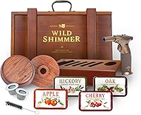 WILDSHIMMER Premium Walnut Whiskey Cocktail Smoker Kit with Torch, 4 Natural Wood Chips, Wooden Box & Stand - Bourbon Old Fashioned Gift