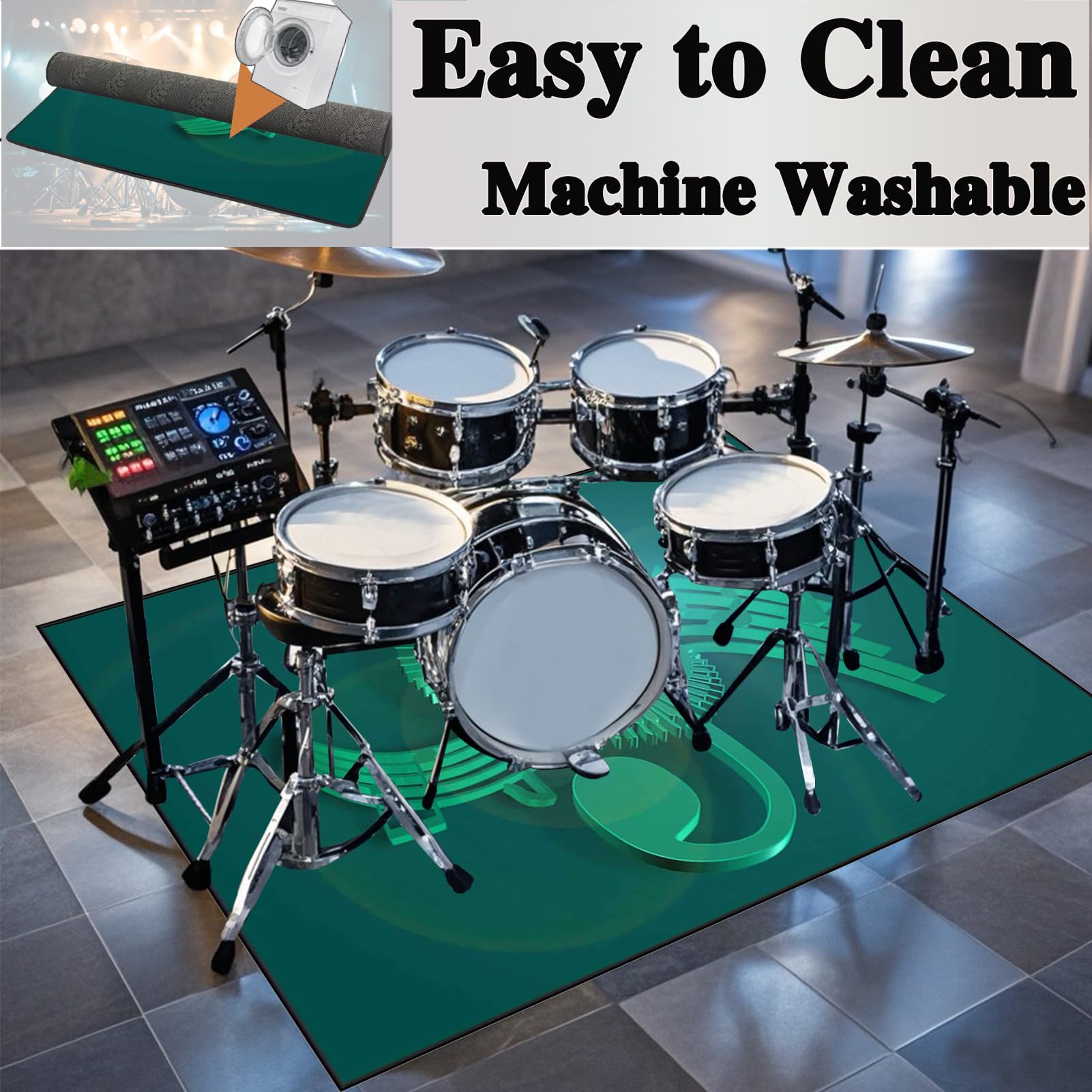 Tappeto per Batteria Acustica Tappeto Drum Antiscivolo Tamburo Tappeto, Professionale Tappeto Batteria Elettronica, Assorbimento degli Urti Insonorizzato Antiscivolo Tappeto a Tamburo 230 x 180 cm