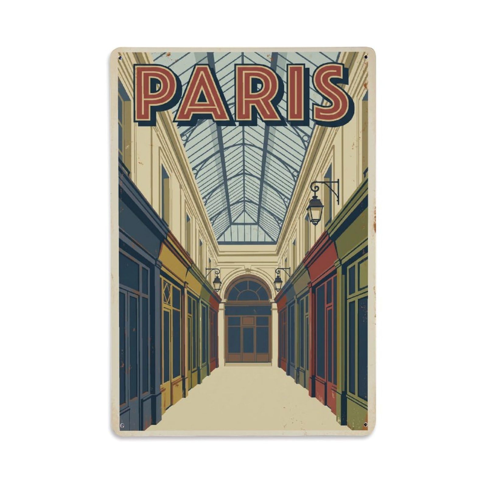 Vintage Travel Paris Passage Des Panoramas Arcade Rusted France Metal Tin Sign Plaque Wall Decor for Cafe, Club Bar, Office, Home Garden Metal Poster 8x12Inch