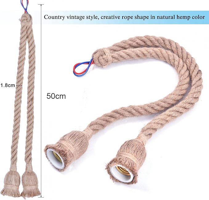 Tomotato Vintage Hanglamp, E27 Basis Touw Kroonluchter Plafondlamp Lofts Snoer Kabel Hangende Kroonluchter Zonder Lamp Enkele/Dubbele Kop(Dubbele koppen) photo 3