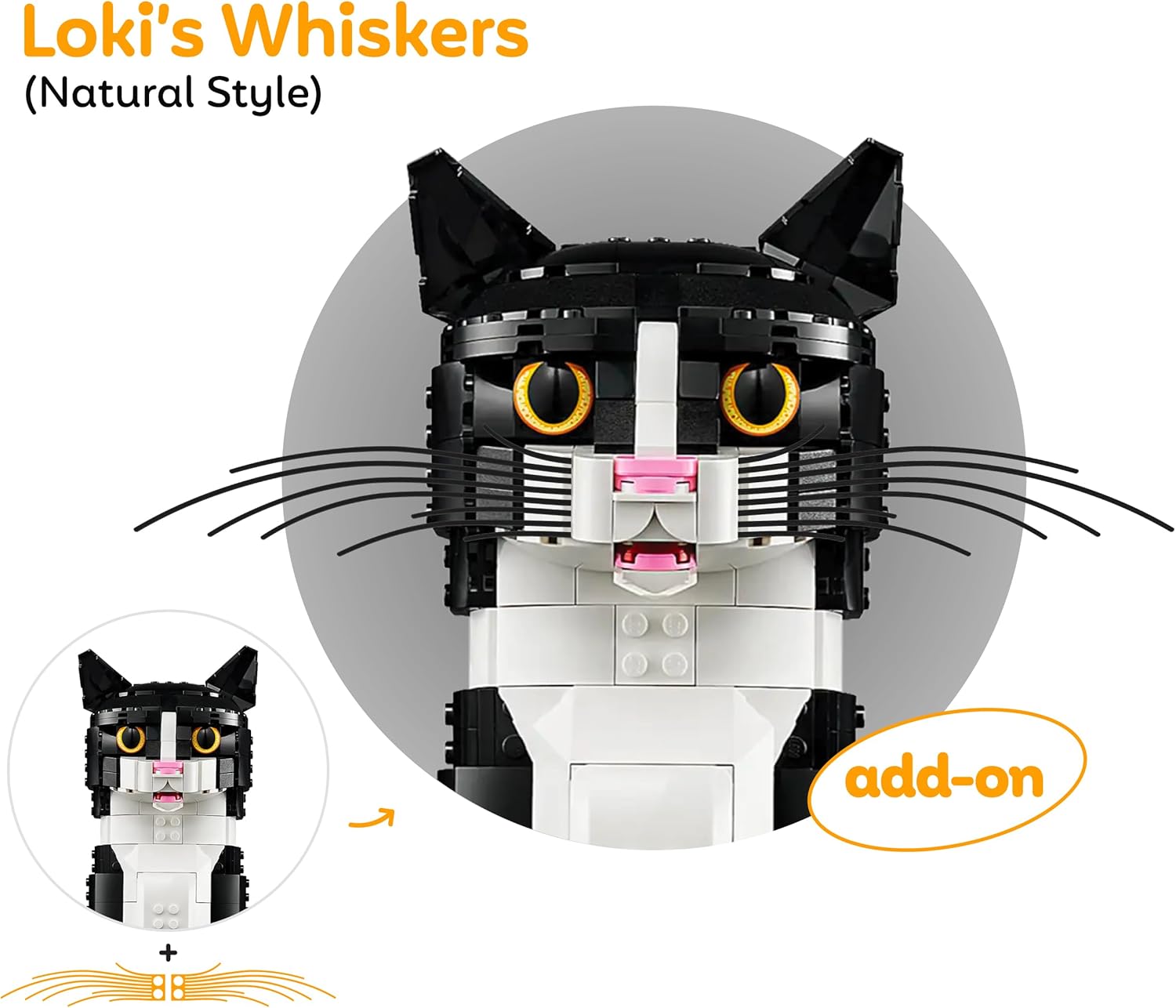 Whiskers for Lego® 21349 Tuxedo Cat or 21376 Orange Cat - Snap-in Accessory - (Whiskers Only, Not The Building Block Kit) (Midnight Black Edition)