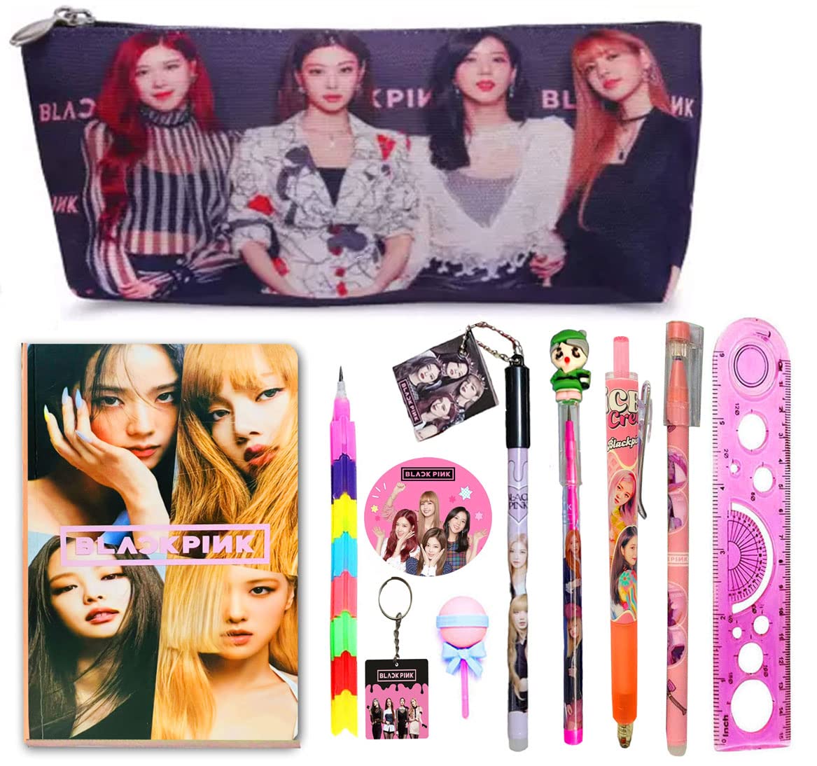 KOBBET® 11pcs Black Pink Stationery Set for Girls Black Pink Pencil Case Pencil Pouch, Black Pink A6 Size Diary (100 Ruled Pages) Black Pink All Pen Pencils Black Pink Return Gift for Girls (Style 7) (B0C6TRXTQT) Amazon Price History, Amazon Price Tracker