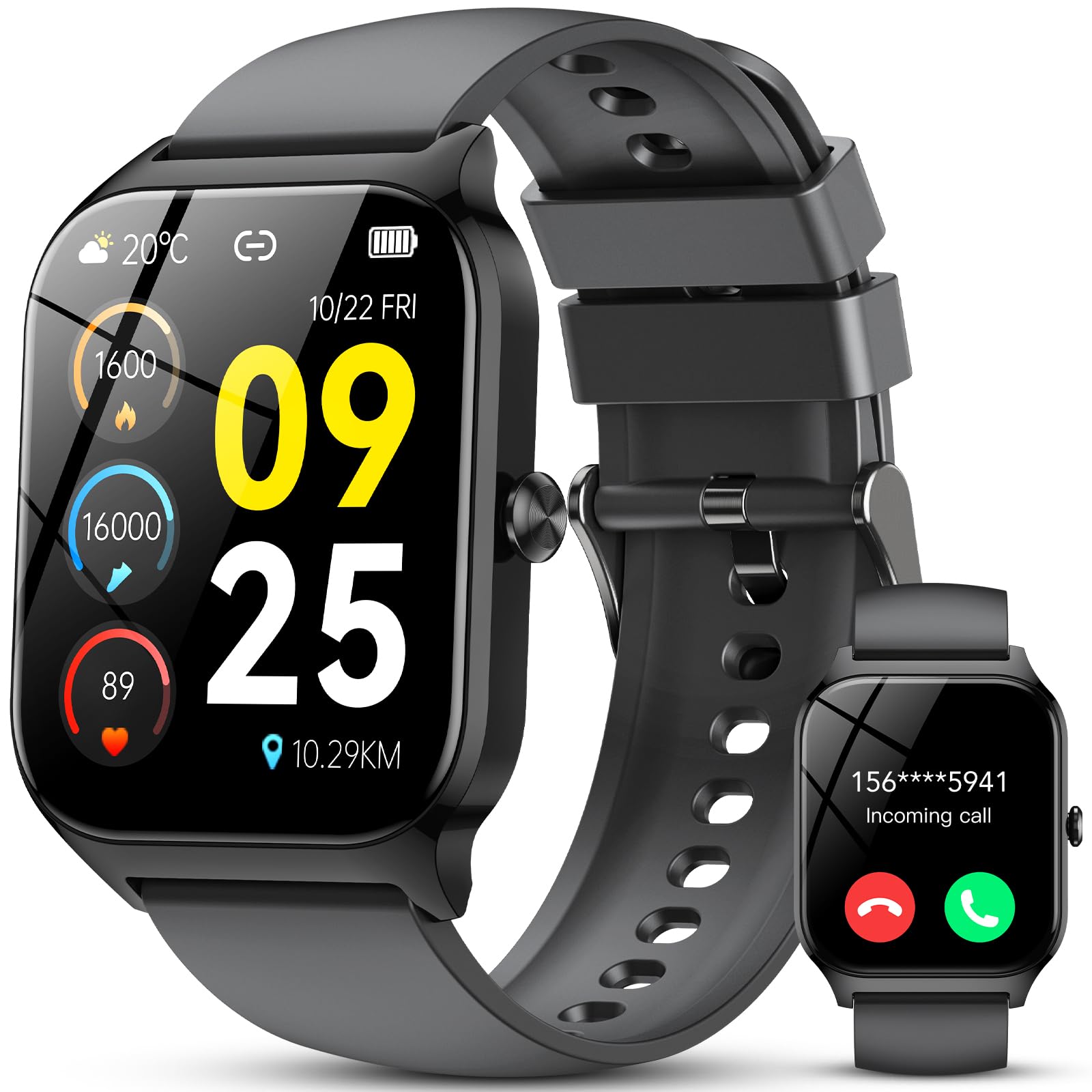 Smartwatch Uomo Donna, 1.85'' Orologio Smartwatch Uomo Donna con Effettua/Risposta Chiamate, 115+ Sportive Smart Watch con Contapassi/Sonno/Cardiofrequenzimetro, IP68 Fitness Tracker per iOS Android