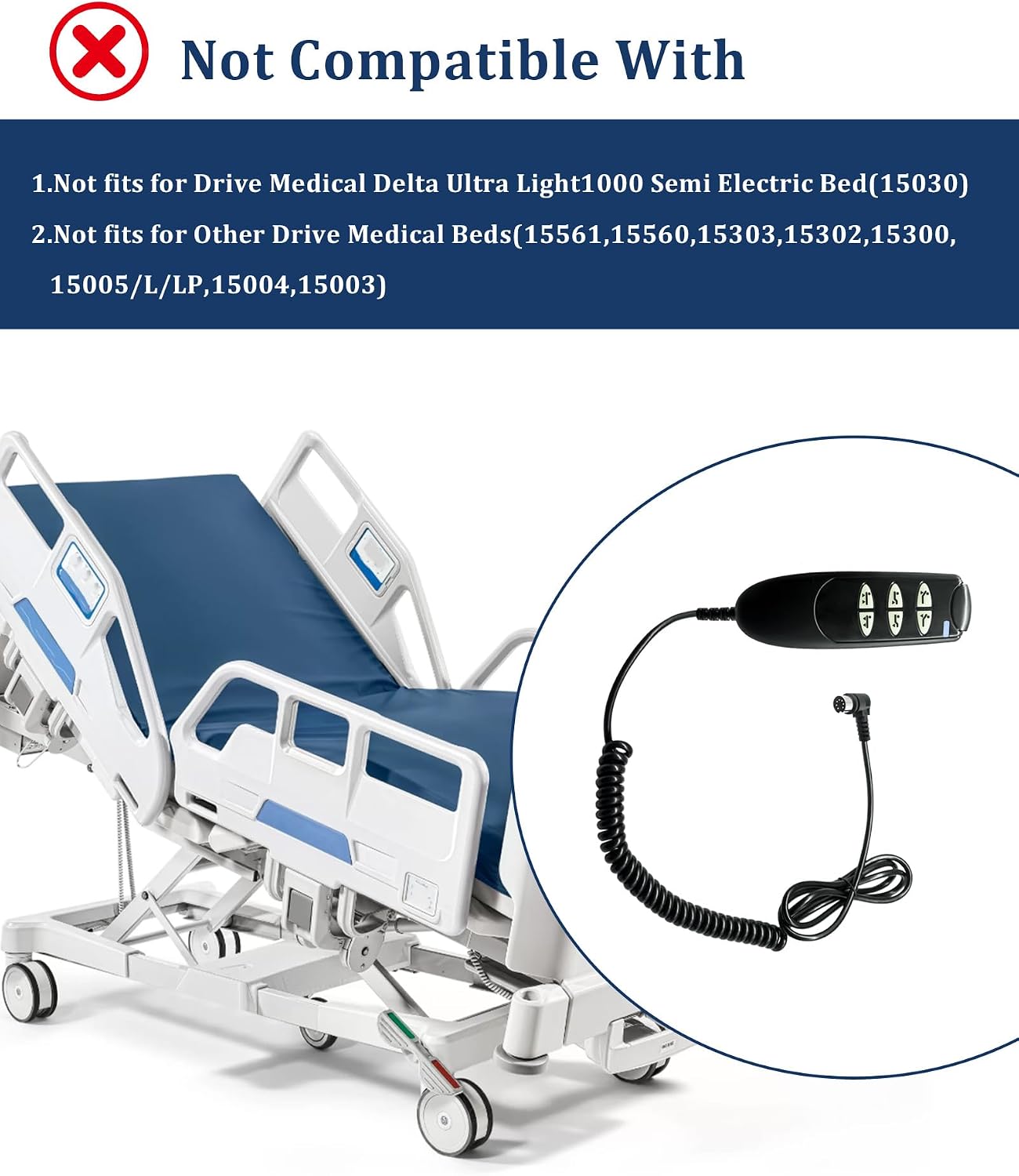 6 Button 7 Pin Remote Hand Control Compatible with Drive Medical Delta Ultra-Light 1000 Full-15033 &15235 Electric Hospital Bed Models,Replaces 15033HC-G Hand Control Pendant