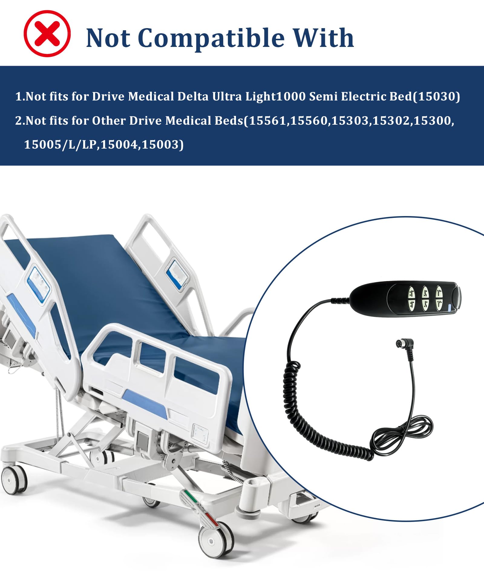 Mando a distancia de 6 botones y 7 pines 15033HC-G | Compatible con modelos de cama de hospital eléctrica Drive Medical Delta Ultra-Light 1000 Full-15033 y 15235