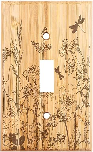 Cubierta de interruptor de luz de madera con flores silvestres, una sola palanca, decoración moderna para el hogar, dormitorio, baño, cocina, 4.5 x