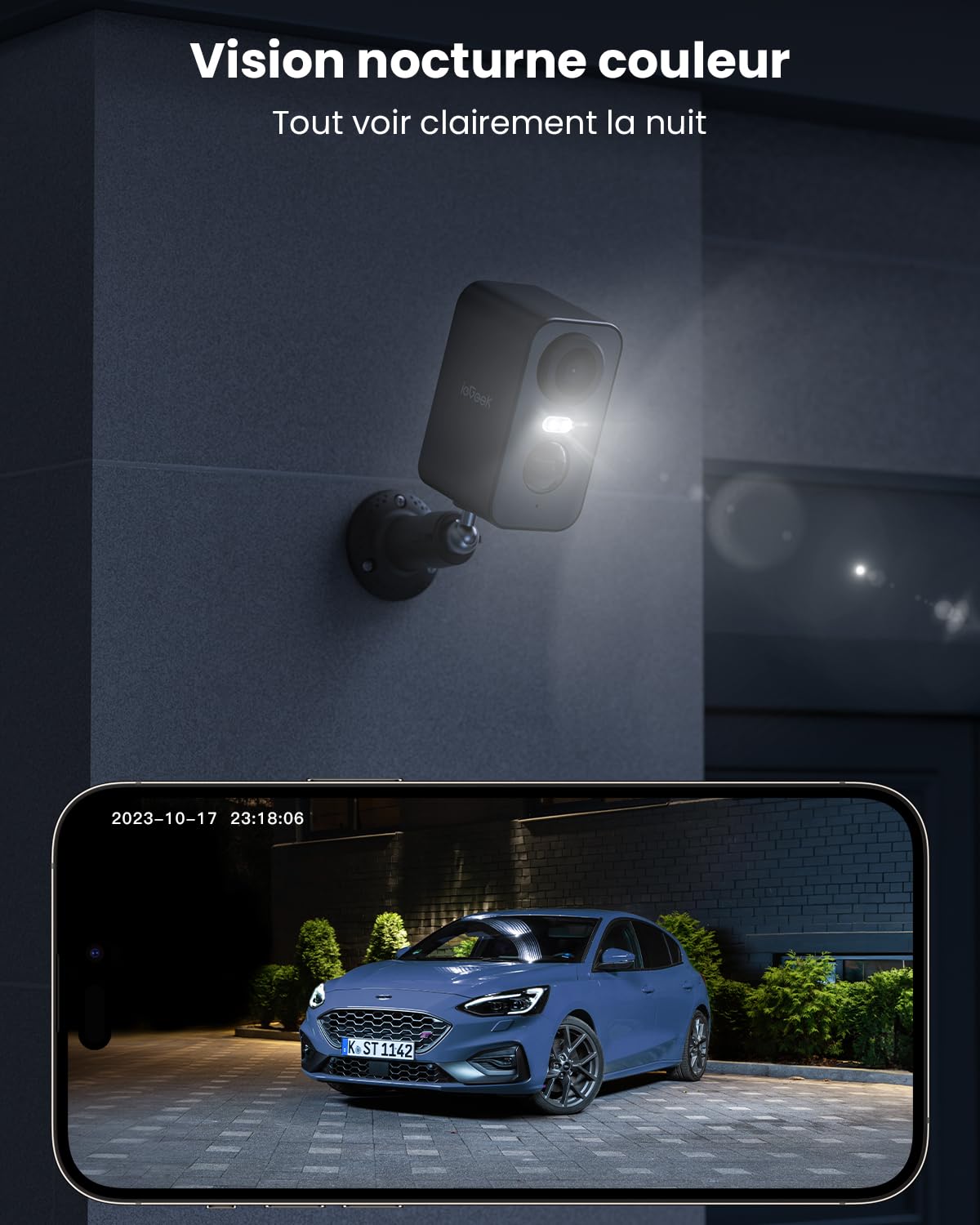 IeGeek Telecamera Esterna WiFi 2K - Visione Notturna A Colori, Rotazione 360&deg; E Allarme