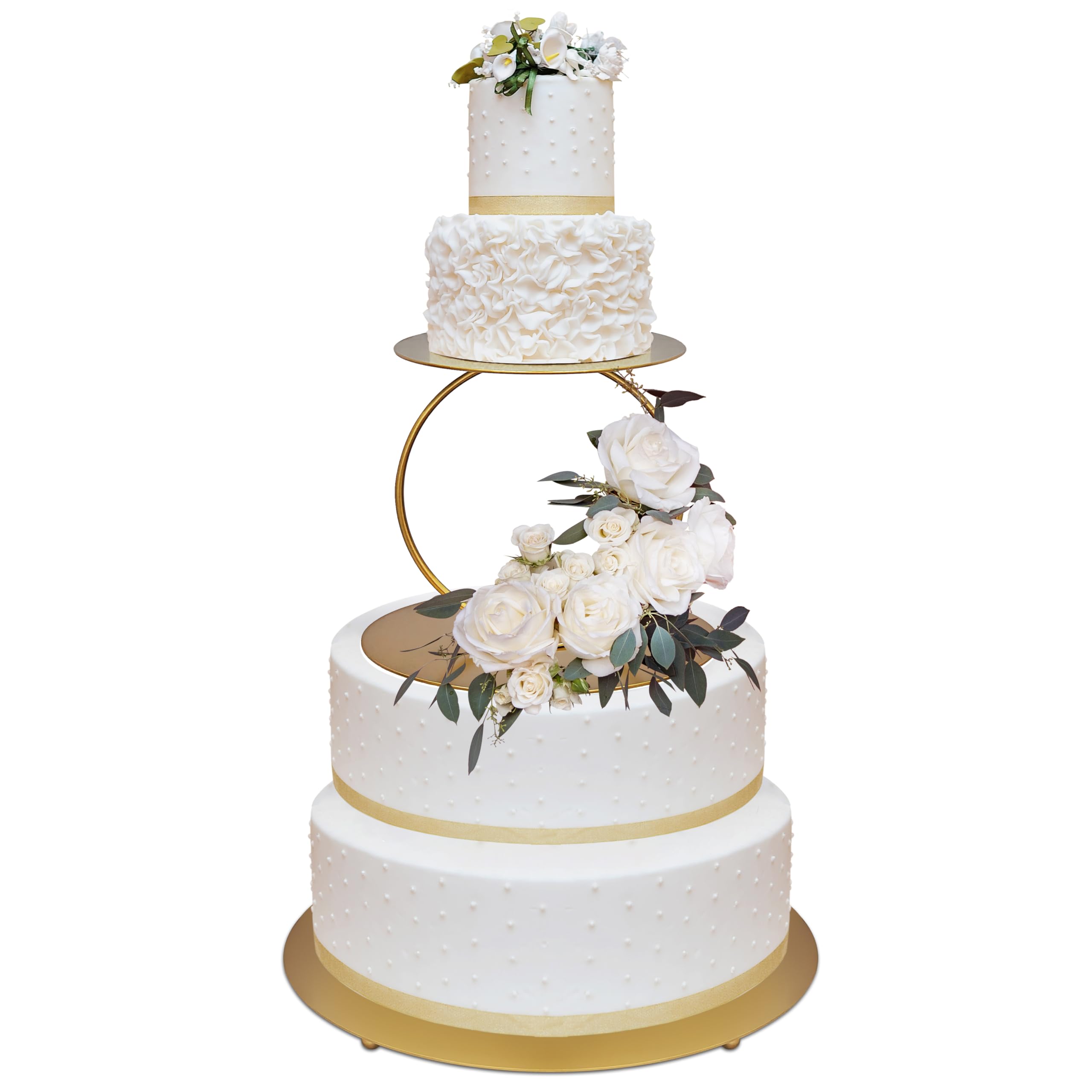 NWK 2 soportes flotantes de metal dorado para tartas, espaciadores redondos para decoración de bodas, cumpleaños, aniversarios, fiestas, centros de mesa de 14 a 4 pulgadas para mesa de postre