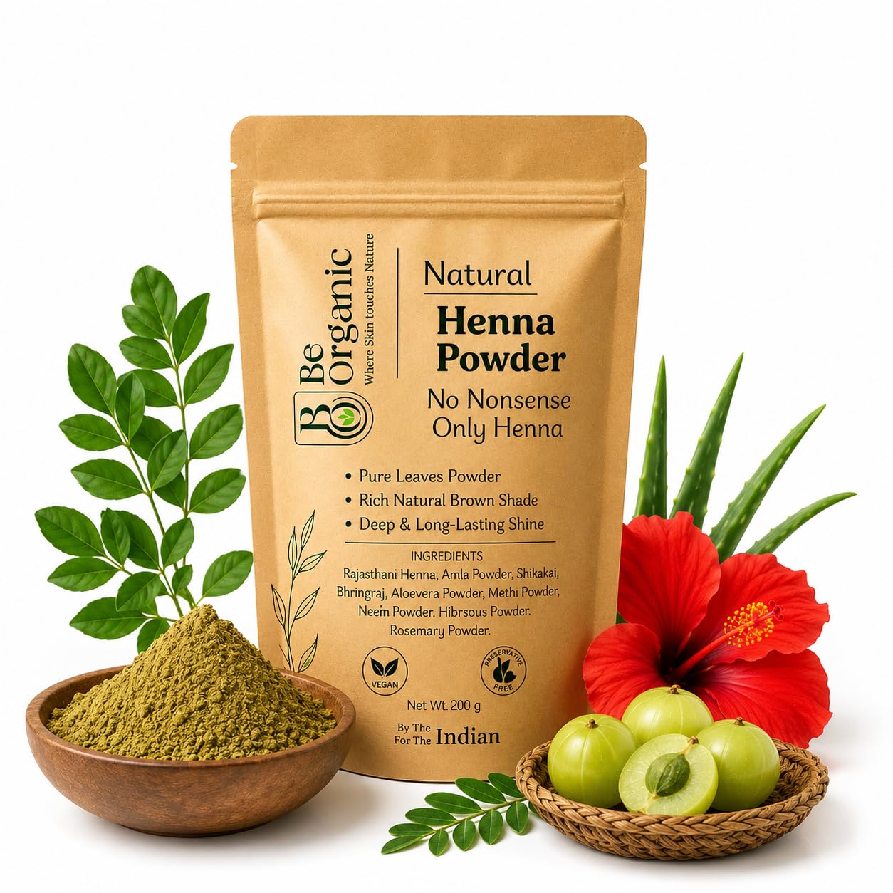 Be Organic Natural Henna Powder | Burgundy Shade | 200g | 100% Pure Herbal Hair Color with Amla, Shikakai, Bhringraj | Chemical Free-image-18