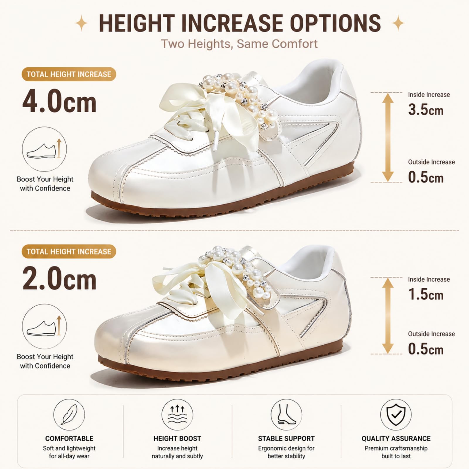 CYBHSM - Tenis de plataforma para mujer, con lazo perlado, gancho y bucle, estilo retro, ligeros, invisibles, con levantamiento de talón, zapatos casuales para caminar