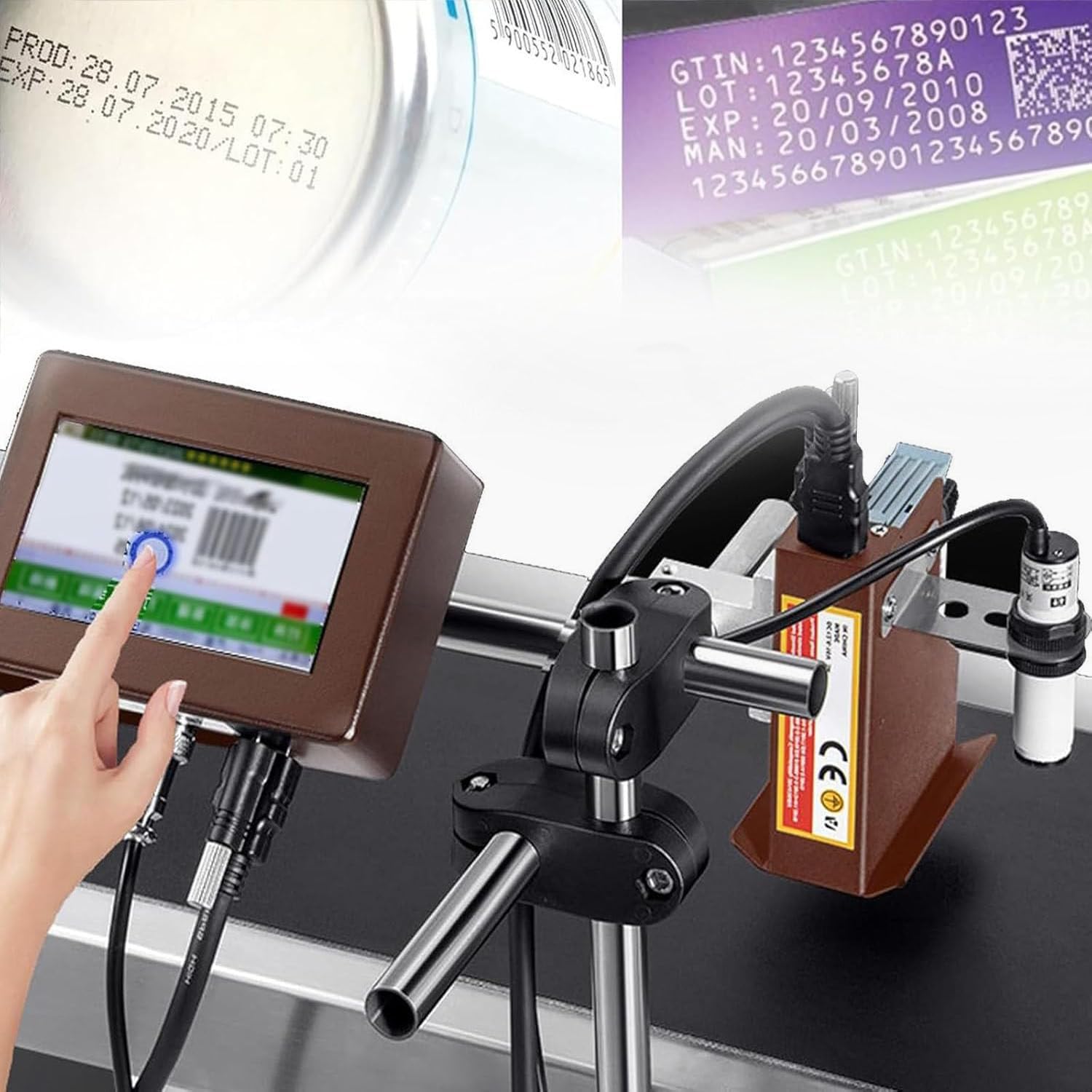 Oiyeknrd Multilingual Date Coding Machine,Industrial Inkjet Printer,12.7mm/25.4mm Automatic Coding Machine,Online Encoder,Date Coder 12.7mm