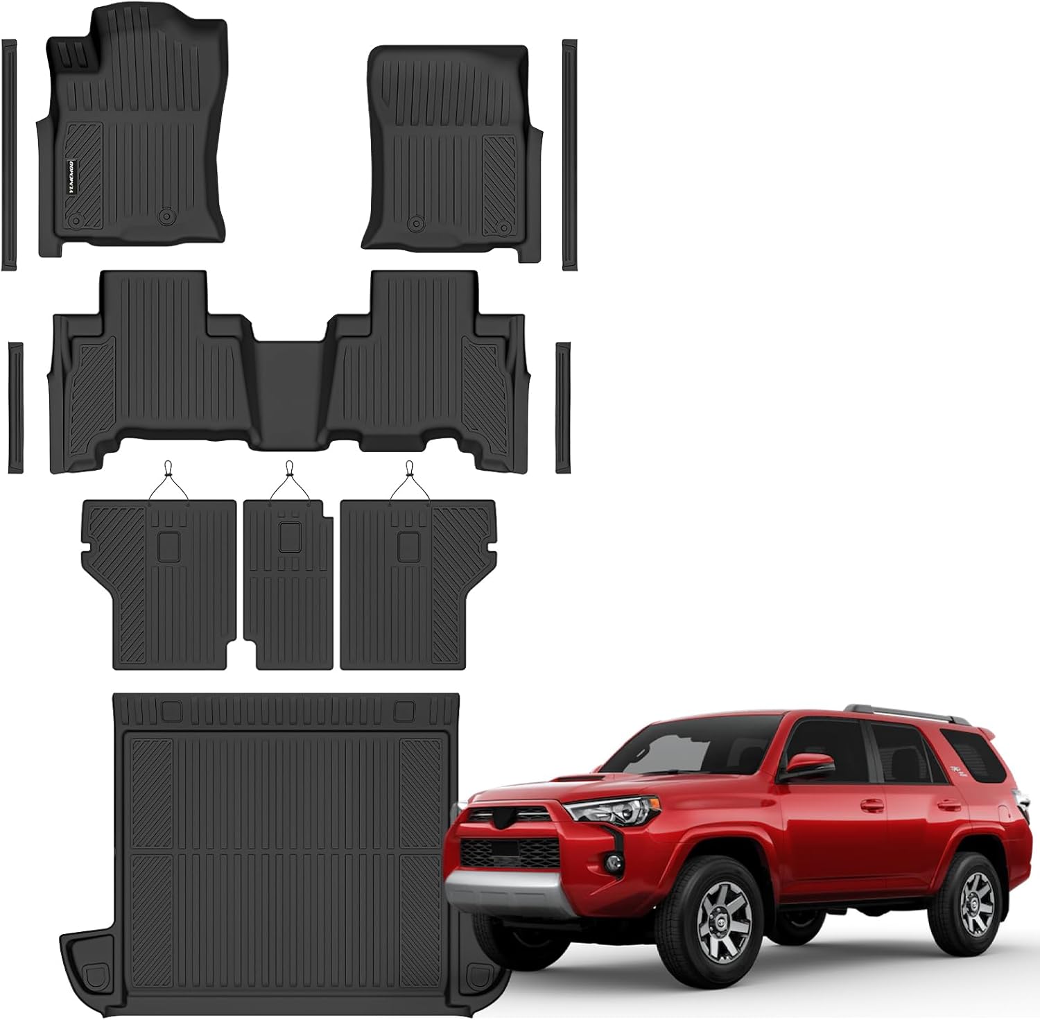 Floor Mats for Toyota 4Runner 2013-2024 (Only for 5 Seats) Upgrade Trunk Mat with Backrest Mat All Weather TPE Floor Liners Fit for Toyota 5th Gen 4 Runner Anti-Slip Full Set Car Accessories
