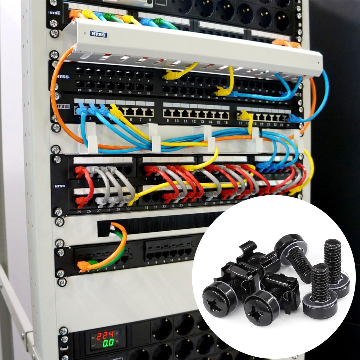 Dadi a Gabbia e Viti per Montaggio su Rack - Set M6 Con Rondelle per Armadi - 20 Pezzi