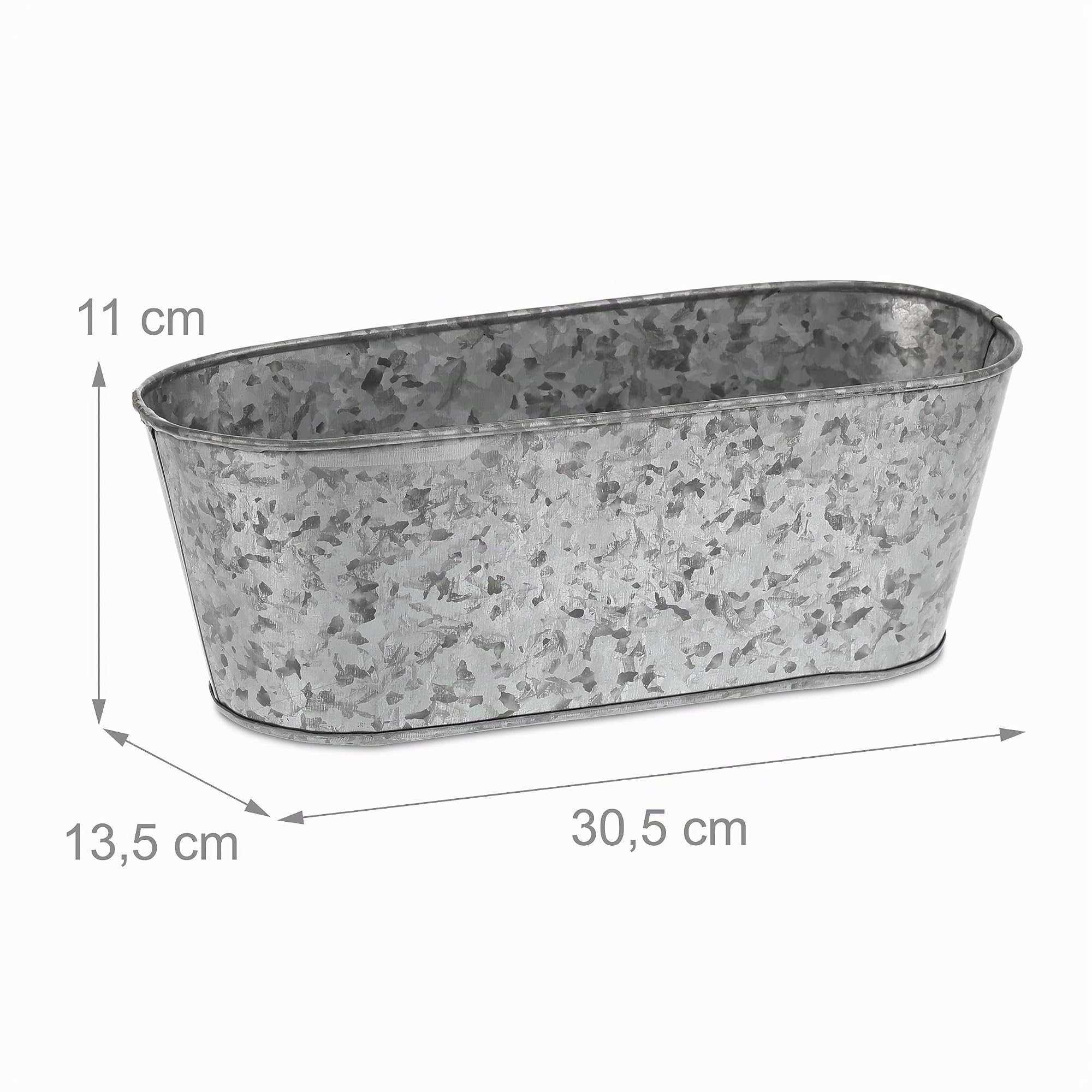 Relaxdays Pots en Zinc Lot de 6, bacs à Plantes zingués, seaux en métal ovales, HxLxP : 11 x 30,5 x 13,5 cm, argenté