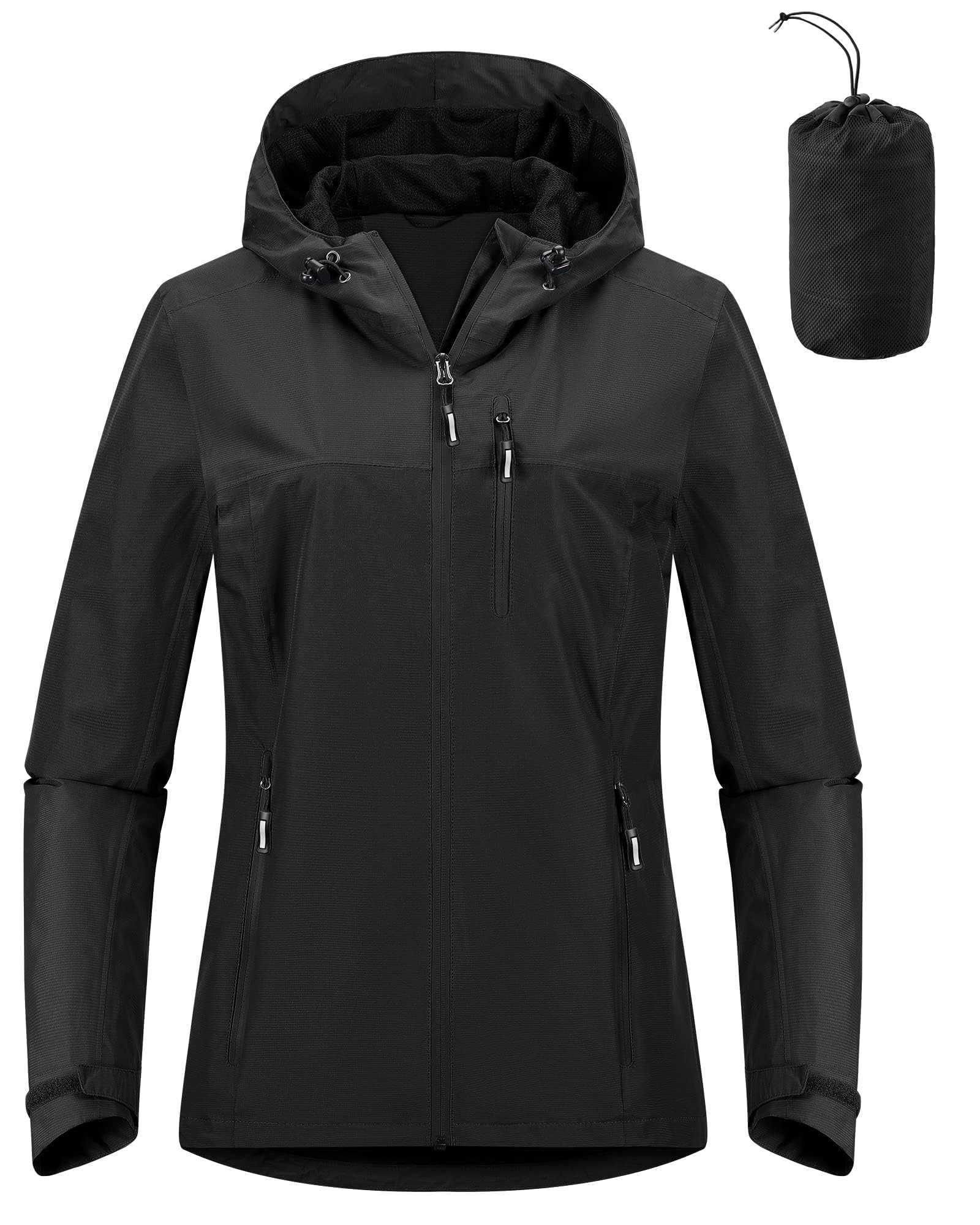 Outdoor Ventures Damen Regenjacke 10000MM Wasserdicht Leichte Gefüttert Packbar Sportjacke Funktionsjacke Atmungsaktiv Fahrrad Jacke mit Kapuze