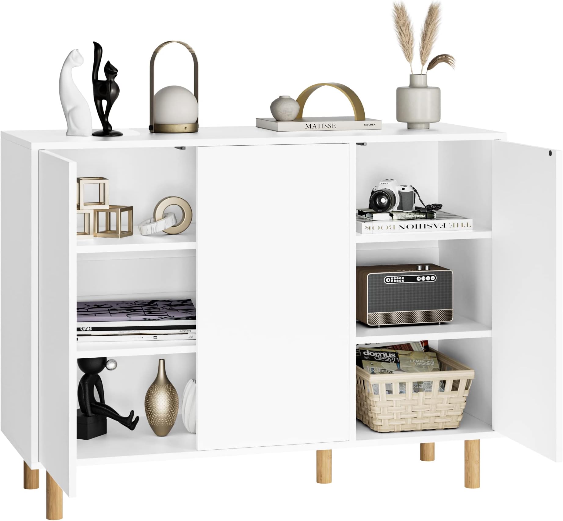 Oslghy Sideboard 208cm Weiß - Buffetschrank Mit Marmoroptik & Schubladen Für Wohnzimmer