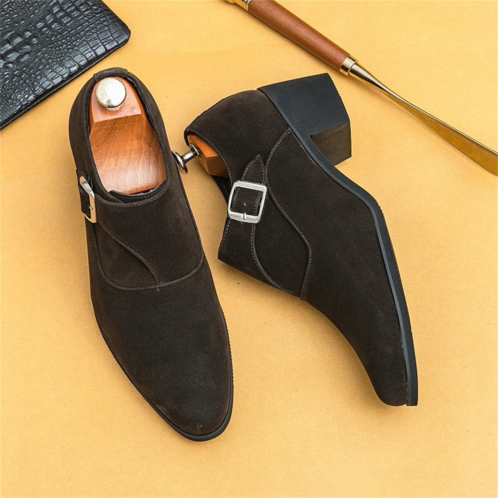 Scarpa Da Città Uomo Derby Scarpa Città Elegante Scarpa Pelle Fibbia Regolabile Classica Qualità Superiore Chic Borghese per Ufficio Costume