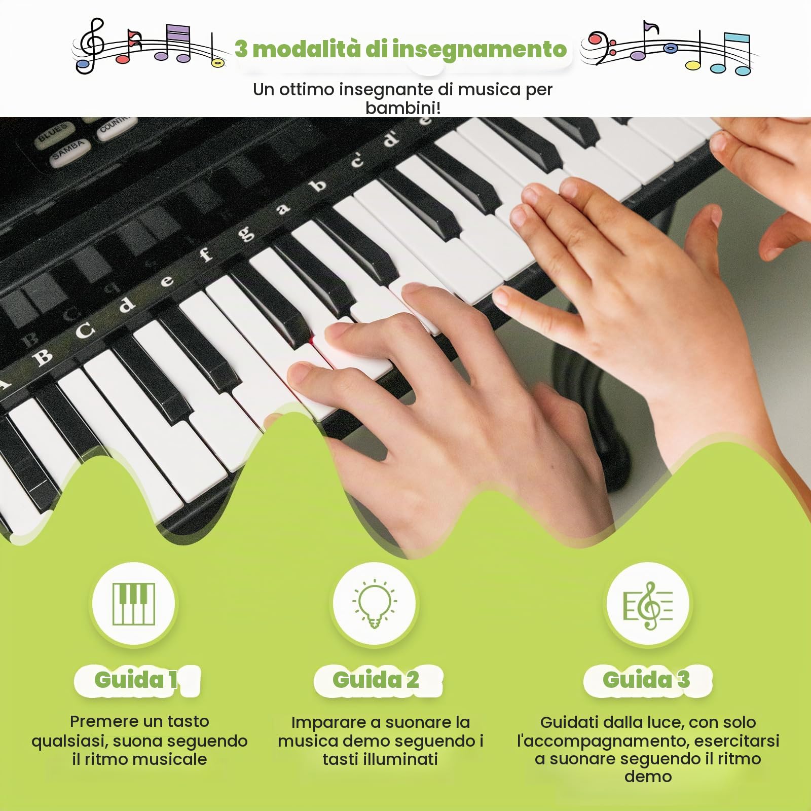 GYMAX Pianoforte Elettronico a 37 Tasti per Bambini, Tastiera Elettronica con Sgabello, Microfono e 3 Modalità di Apprendimento, Pianoforte Elettronico, Regalo Perfetto per Bambini Piccoli (Nero)