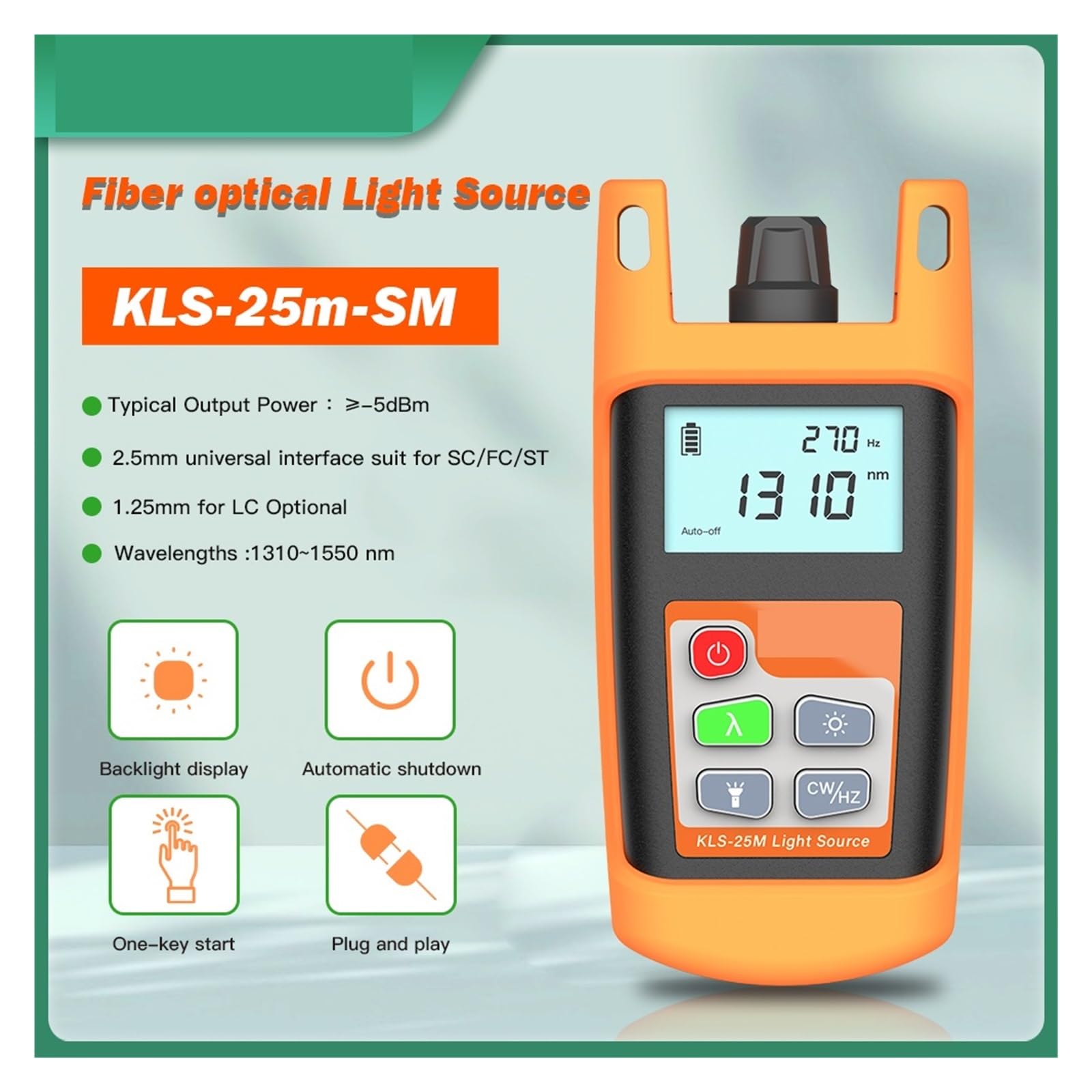 Glasfaserquelle 1310/1550 Nm KLS-25M-S Optische Lichtquelle Faserausrüstung Werkzeugtester, Genaue Messdaten(-25-S)