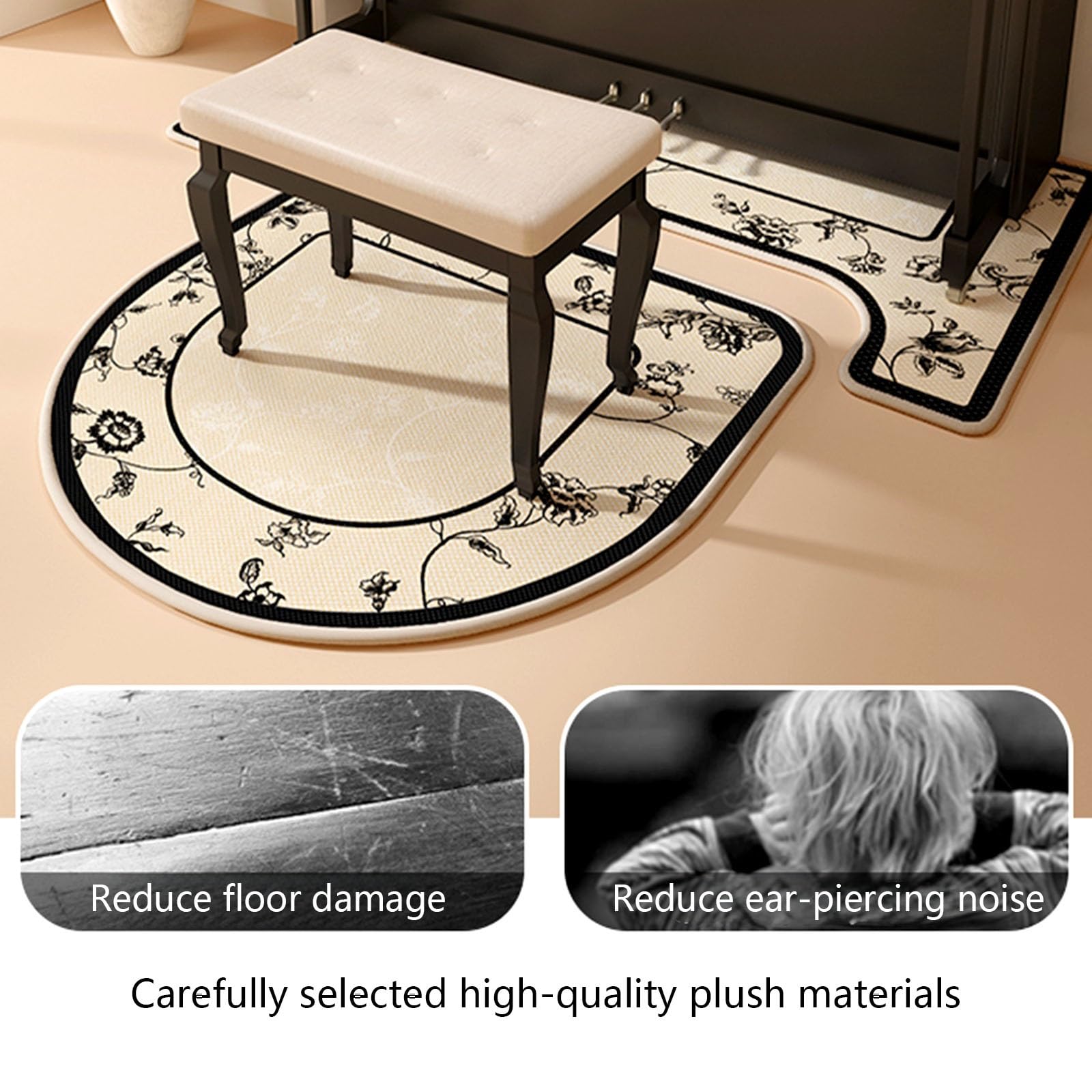 Tapis Insonorisant Pour Piano - 2 Pièces (160x70 Cm + 115x48 Cm) - Réduction Bruit/vibrations, Antidérapant, Lavable