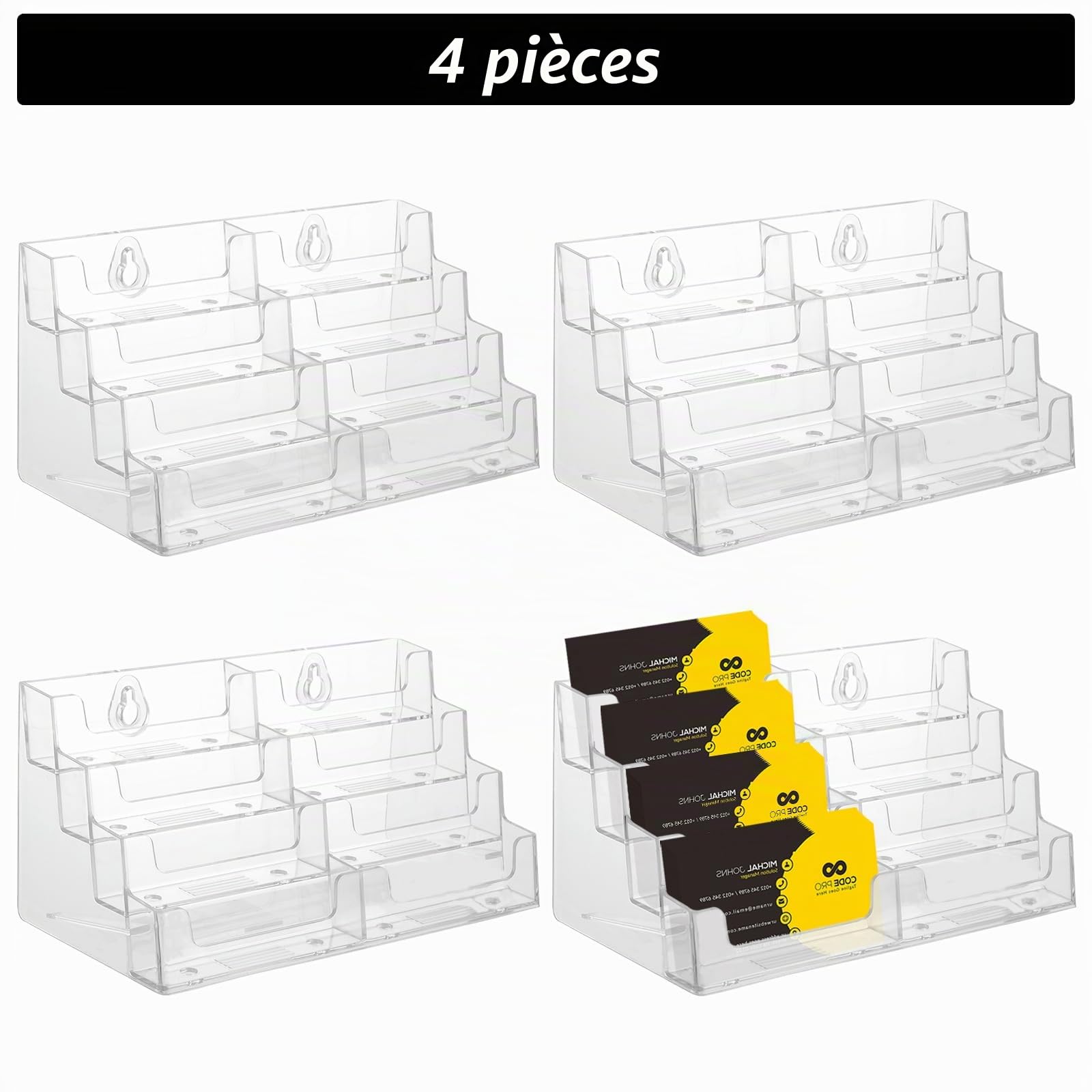 Lot de 4 porte-cartes de visite en acrylique avec 8 compartiments pour cartes de visite, organiseur de cartes de visite pour bureau et bureau