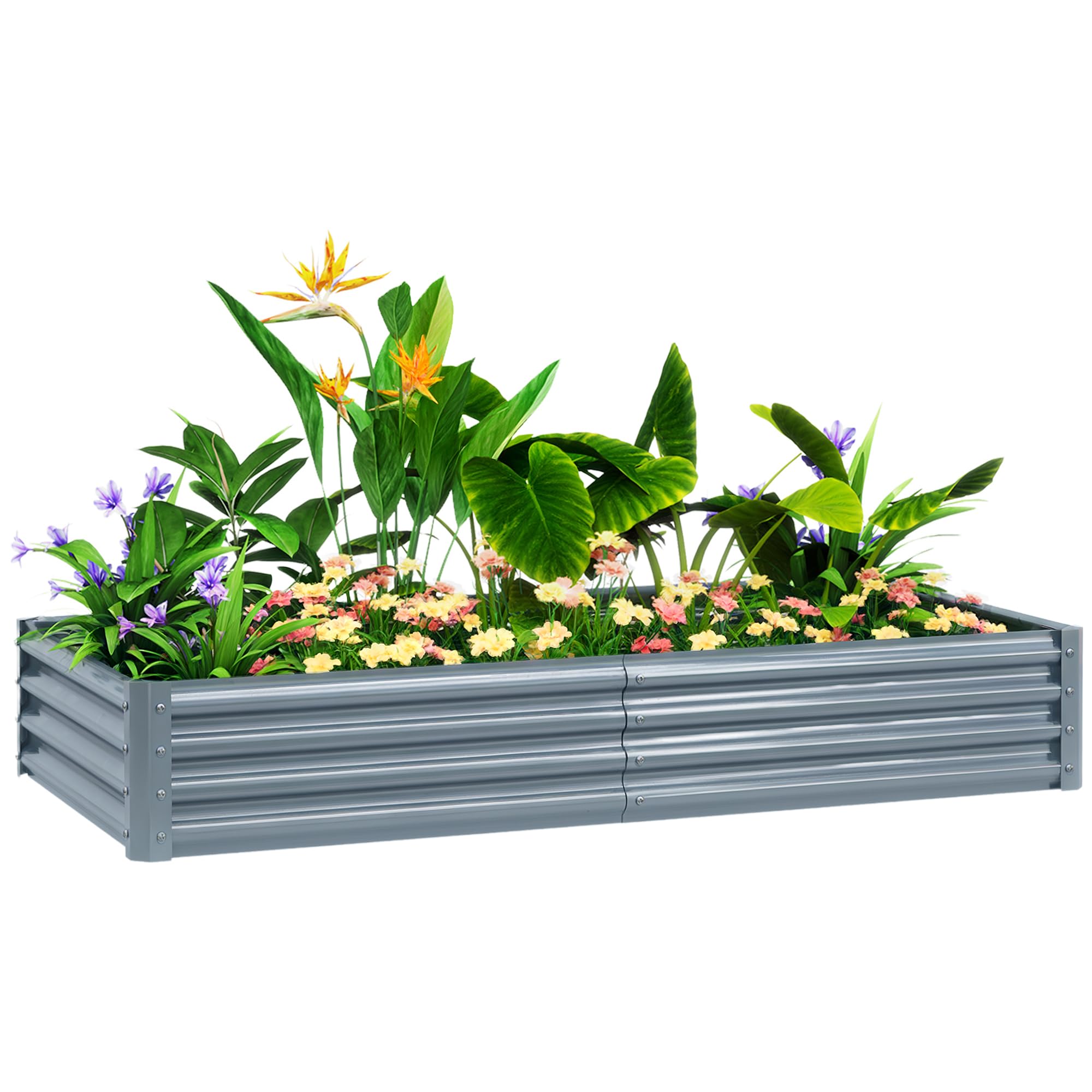Outsunny Galvanised Raised Garden Bed, 180 x 90 x 30cm Raised Bed with Reinforcing Bars