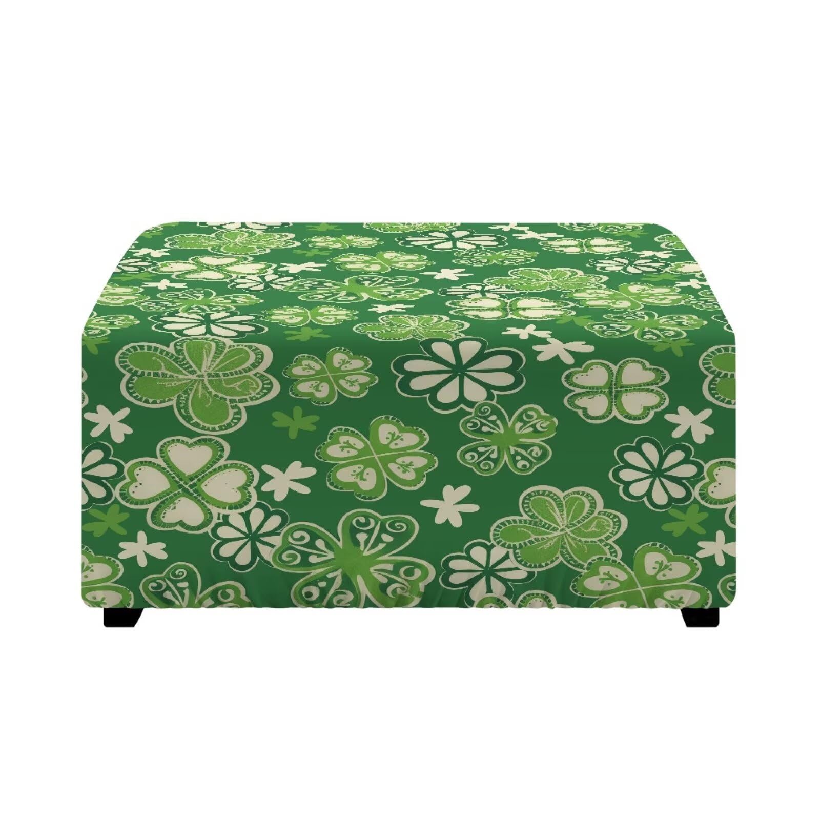 Xoenoiee Ottoman Cover Square Storage Ottoman Slipcover for St. Patrick's Day Stretch Footrest Stool Covers with Elastic Bottom for Rectangle & Square Ottomans, Shamrock Green, Small
