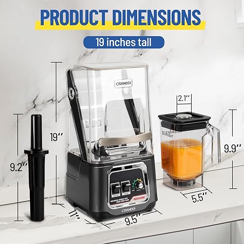 Miniatura 6 de CRANDDI Licuadora profesional para batidos, licuadora silenciosa comercial insonorizada de 2200 W con escudo insonorizado extraíble para triturar