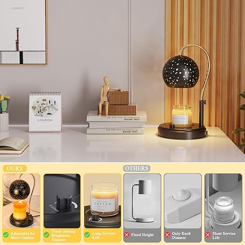Miniatura 2 de Lámpara calentadora de velas con temporizador, lámpara calentadora de velas de altura ajustable con 2 bombillas, lámpara eléctrica regulable para