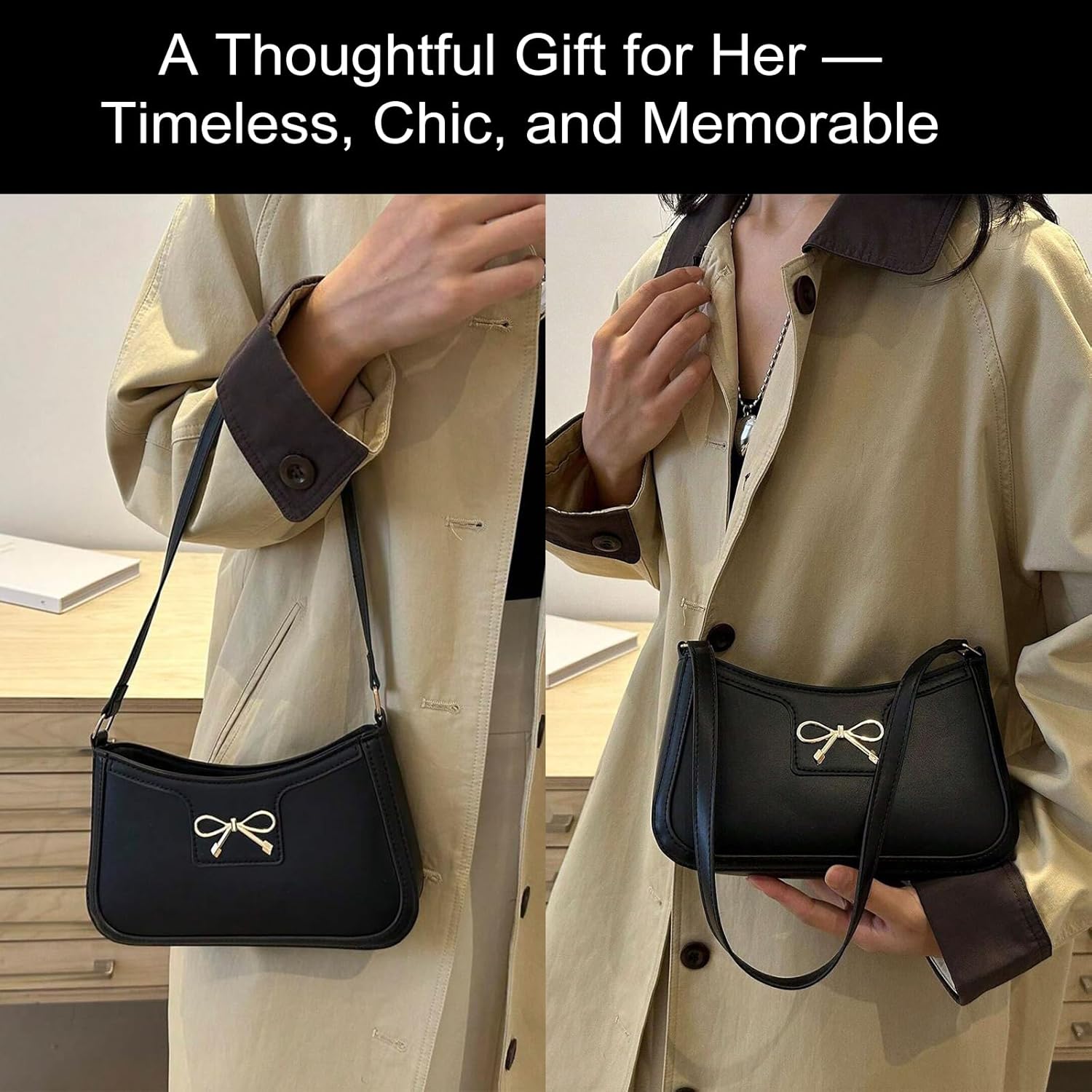 Fashion Bow Shoulder Bag for Women, Cute Hobo Tote Handbag Zipper Clutch Purse for Work Travel Casual - Image 6