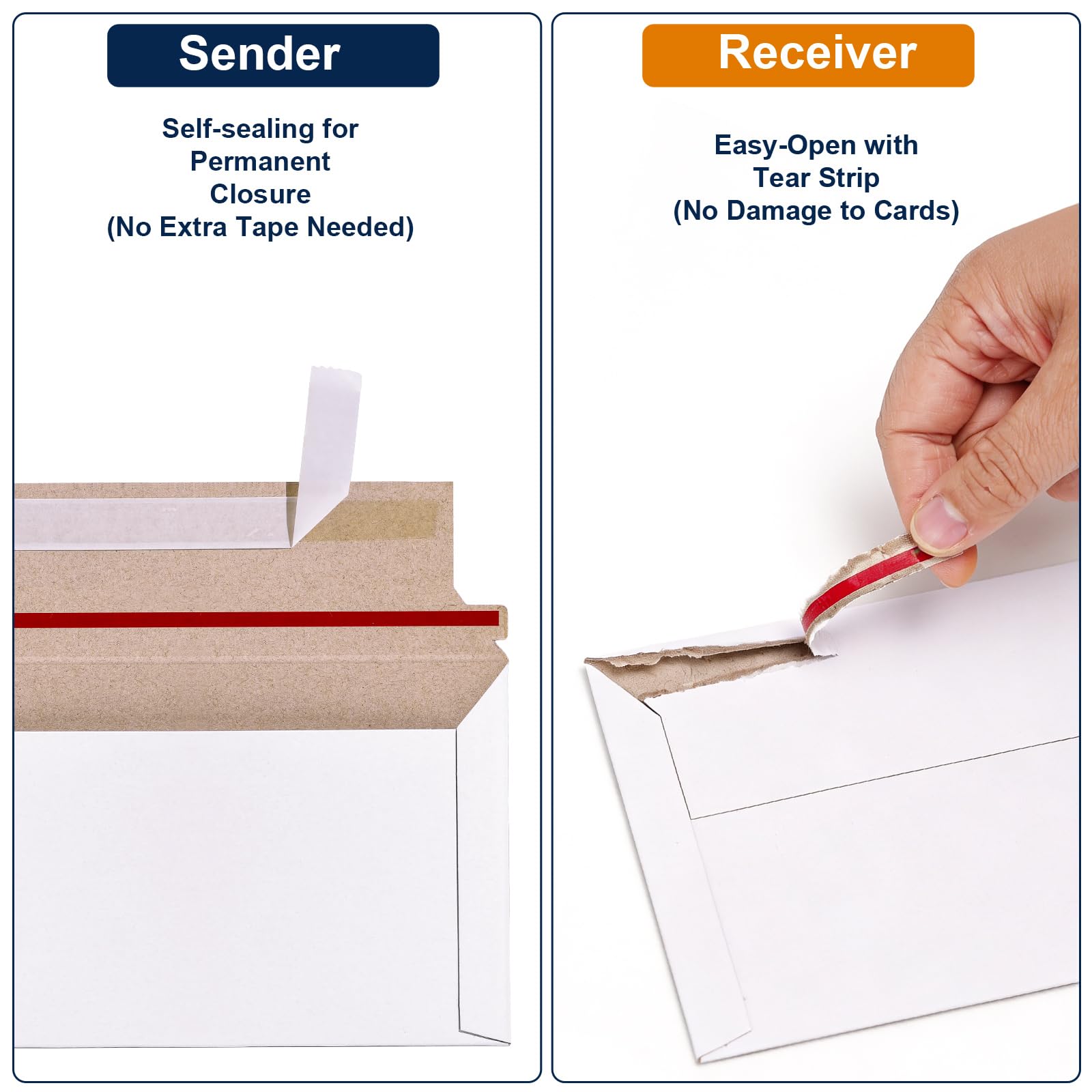 Lot de 50 enveloppes rigides blanches auto-adhésives pour cartes à collectionner - 22,9 x 30,5 cm - Enveloppes d'expédition en carton kraft semi-rigide et à chargement par le haut - Fournitures de