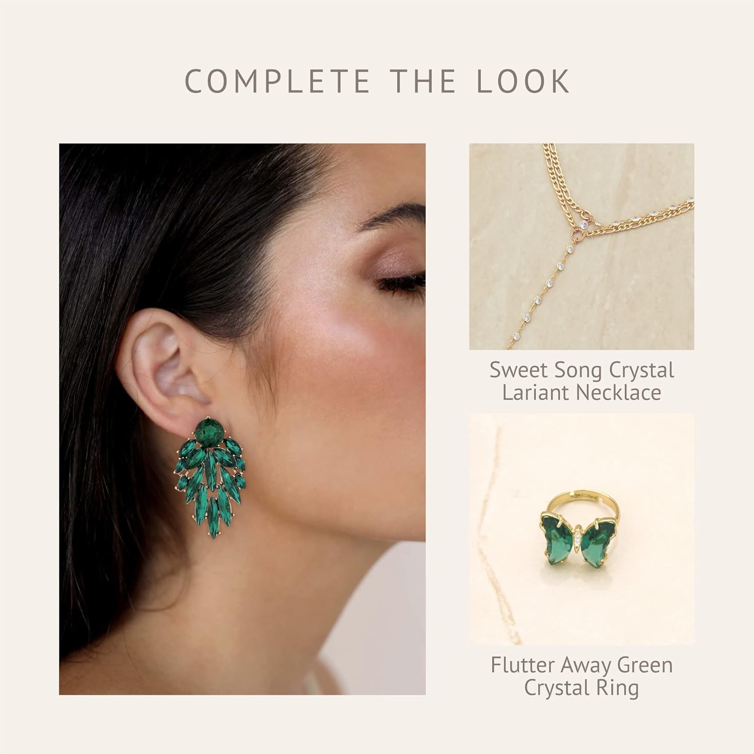 Ettika Gold Earrings. Stud Earrings For Women, Cry Me A River 18k Gold Plated Emerald Green Crystals Cluster Earrings. Jewelry, Birthday Gifts For Women