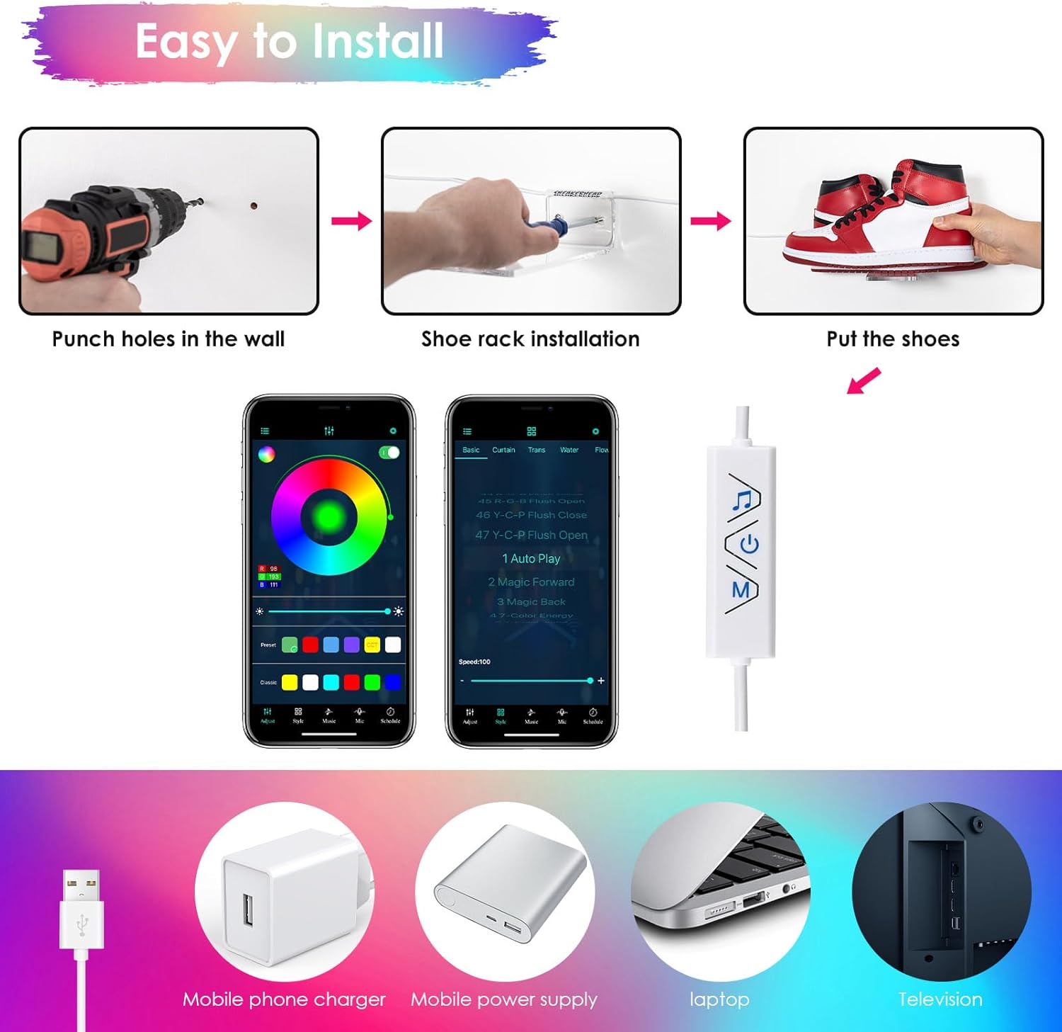 OAPRIRE LED Acrylic Floating Shoe Display 6-Pack | Remote & App Control, 60,000+ RGB Colors, 213 Modes, Music Sync Color Changing, USB Powered, Perfect for Shoe Sizes 6-13
