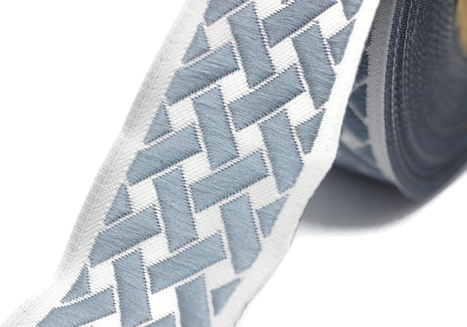 10.9 Yards Spool 1.37" Wide Dusty Blue & Light Gray Knot Jacquard Ribbon Geometric Trim Woven Border Craft Supplies 35274 V5