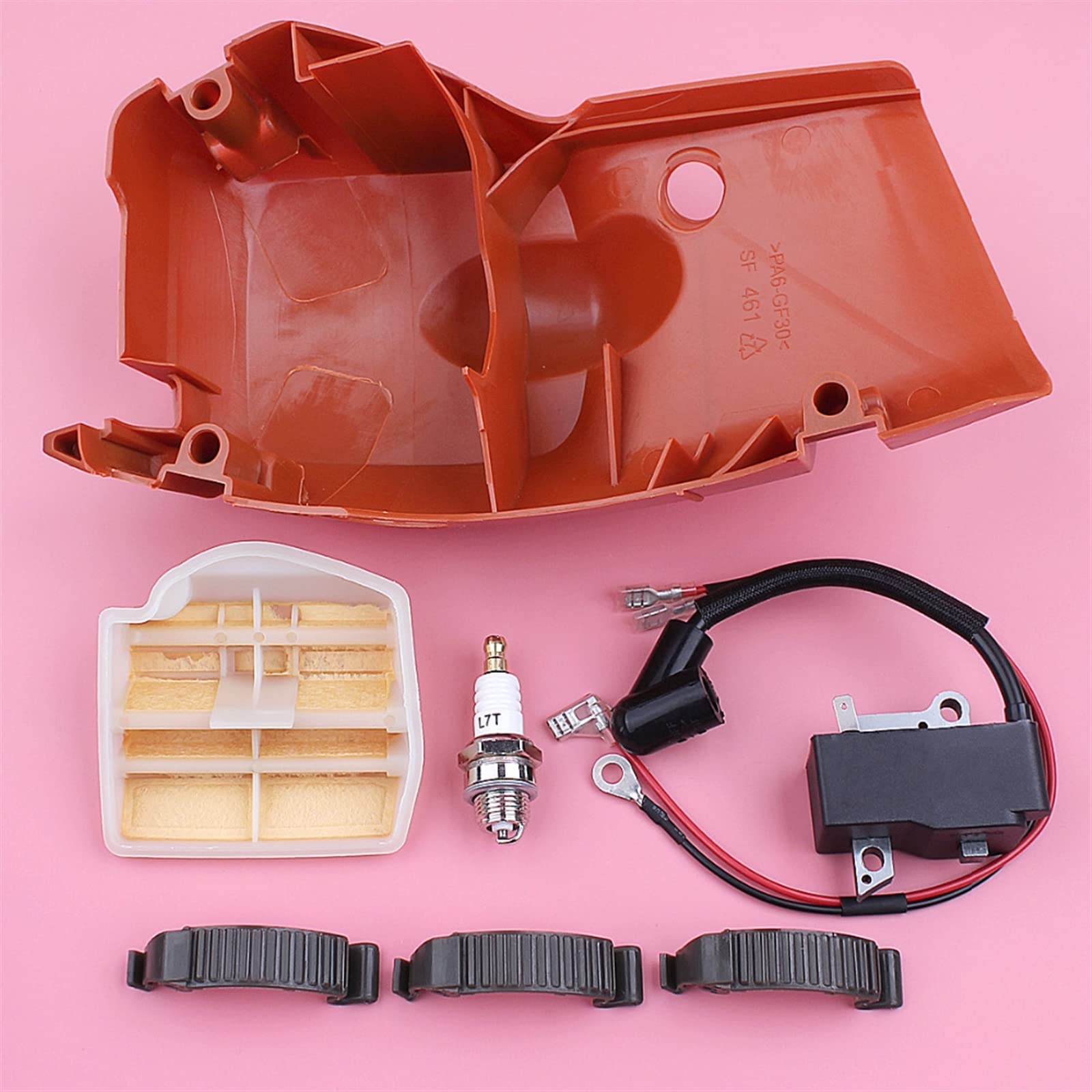 Tapa de cilindro superior bobina de encendido apta for Husqvarna 445 450 Snal Clip hebilla filtro de aire bujía motosierra reemplazar pieza de repuesto