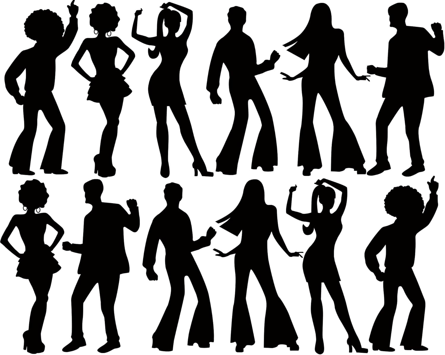 12 Pcs Disco Dance Silhouettes Cutouts Large Retro Removable PVC Wall Decal Self Adhesive Party Decorations Waterproof Silhouettes PVC Wallpaper (35.43 Inch)
