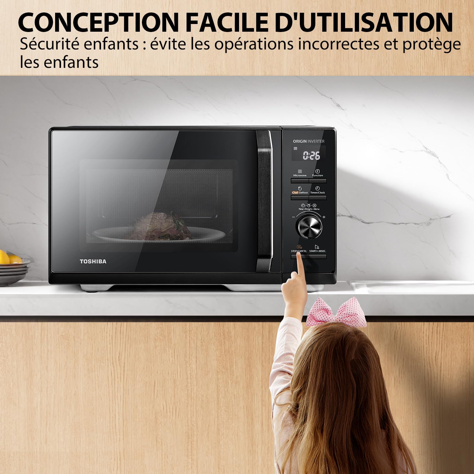 Toshiba Inverter Origin, MW3-AG25PFI(BK), Four Micro-ondes Combiné avec Gril 25L 900W, 3-en-1, 7 Menus Automatiques, Cussion Rapide, Grande Capacité, Décongélation Chef