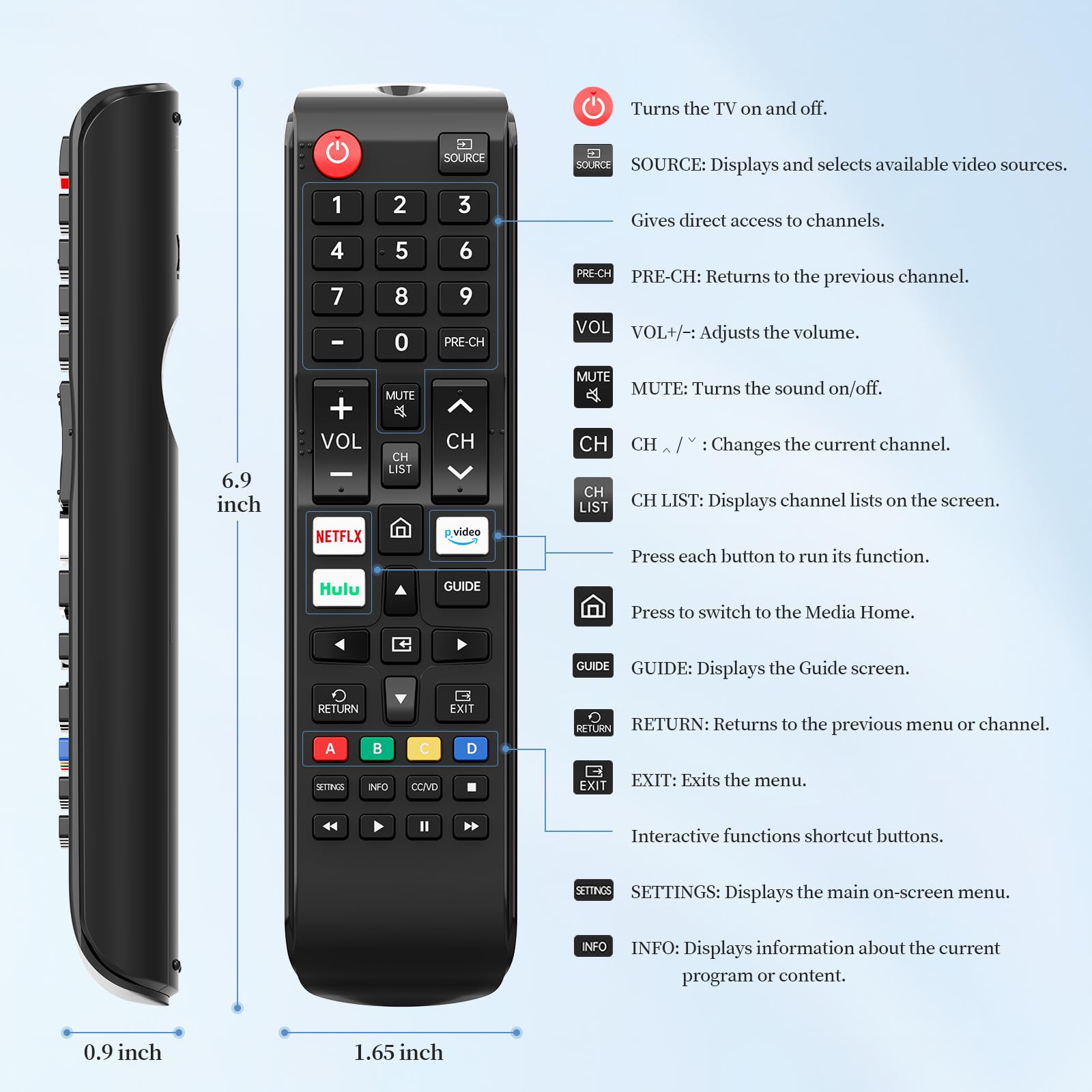 Telecomando universale per Samsung Smart TV, telecomando di ricambio compatibile con tutte le serie Samsung LED/LCD/HDTV/3D/4K QLED, con 4 tasti di scelta rapida