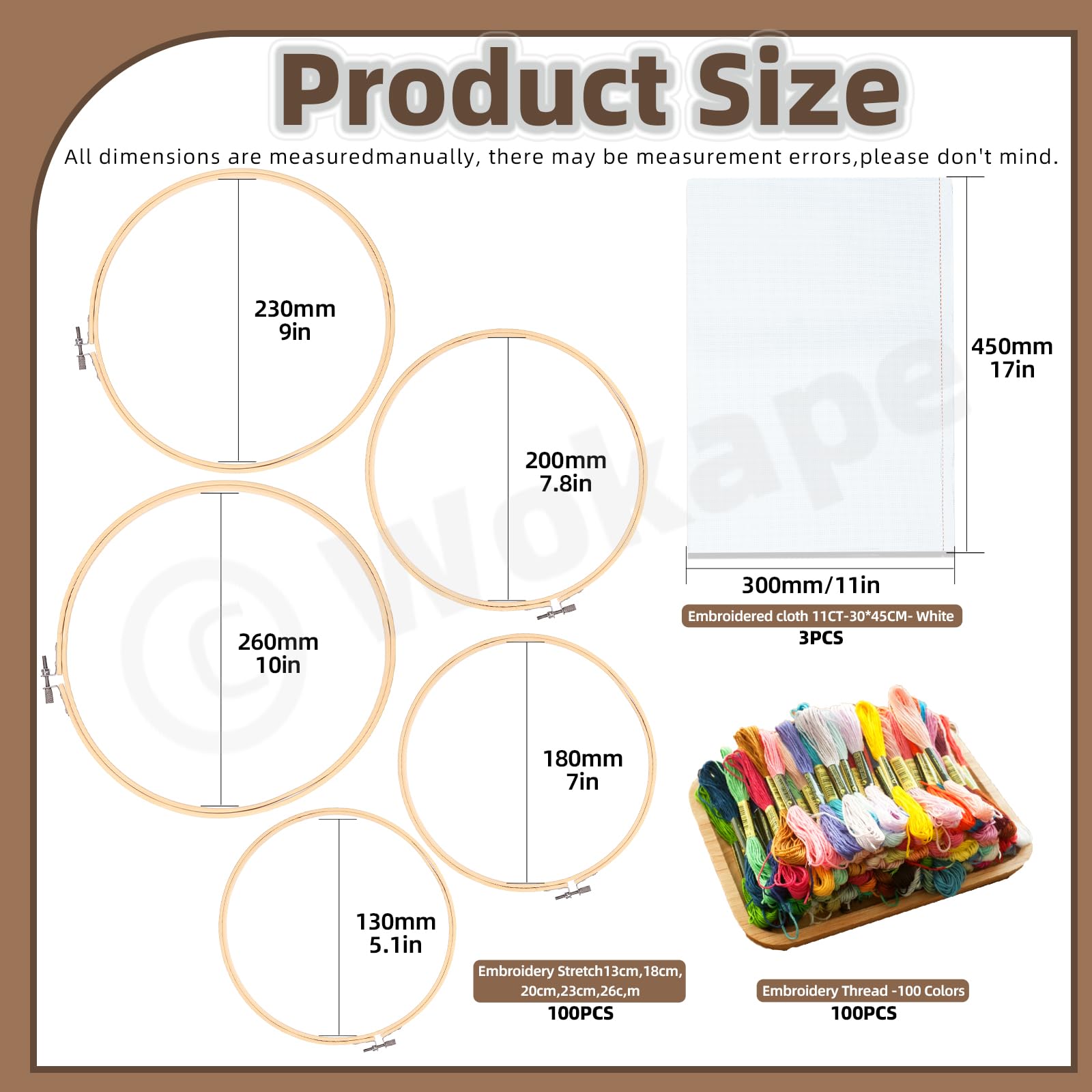 Wokape 212Pcs Embroidery Kit, Cross Stitch Kit Contains 100 Colors Threads, 5Pcs Bamboo Embroidery Hoops, 3Pcs Aida Cloth, 30Pcs Embroidery Needles and 74Pcs More Cross Stitch Tools for Beginner Adult
