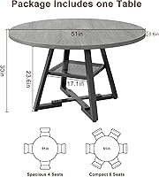 Vista 2 de Mesa de comedor redonda de 51 pulgadas para 6, mesa de pedestal circular de cocina, comedor, mesa de pedestal de madera, ahorro de espacio, muebles