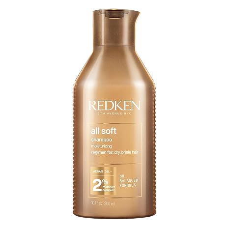 Redken All Soft Shampoo, Pour cheveux secs et cassants, Hydrate et offre une douceur et une brillance intenses, à l'huile d'argan