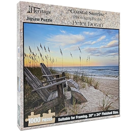 Heritage Puzzle Coastal Sunrise by Peter Doran Jigsaw Puzzle 1000 Pieces - Beach Puzzles for Adults 1000 Piece Jigsaw Puzzle Beach - Ocean Puzzles for Adults 1000 Piece - Beach Theme Jigsaw Puzzles