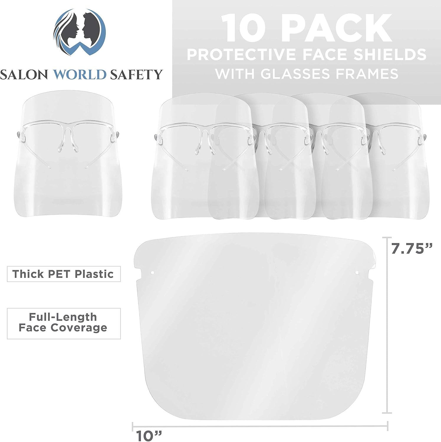 TCP Global Salon World Safety Face Shields with All Clear Glasses Frames (Pack of 10) - Ultra Clear Full Face Shields: Tools & Home Improvement