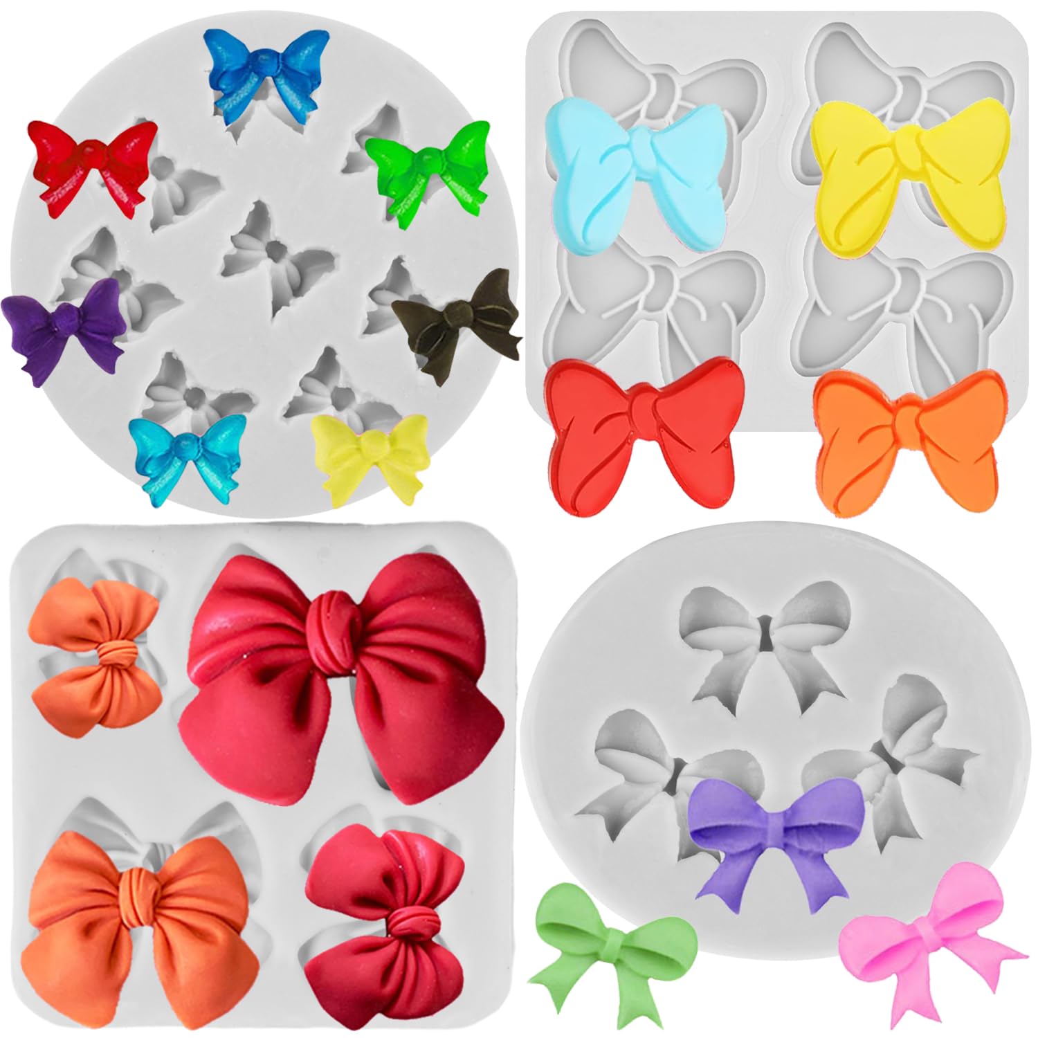 Sijiangmold Bows Silicone Mould Bowknot Fondant Chocolate Candy Moulds for Cake Decoration Chocolate Cupcake Topper Gum Paste Candy Polymer Clay Set of 4