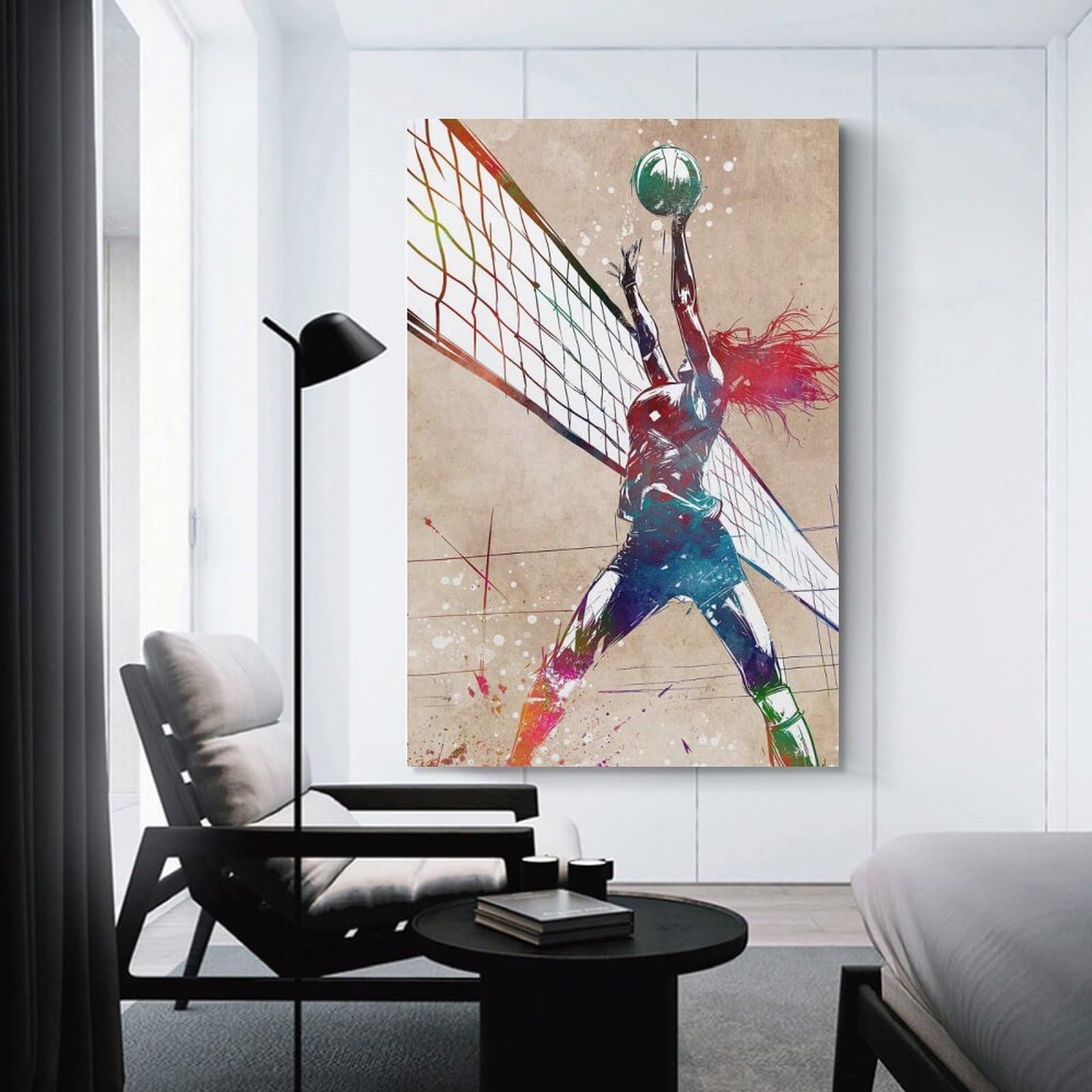 Junmoney Volleyball Watercolor Art Canvas Wall Decor, 12x18inch(30x45cm), for New Homes, Bedrooms Or Workspaces, Gift Idea for Housewarming And Birthdays