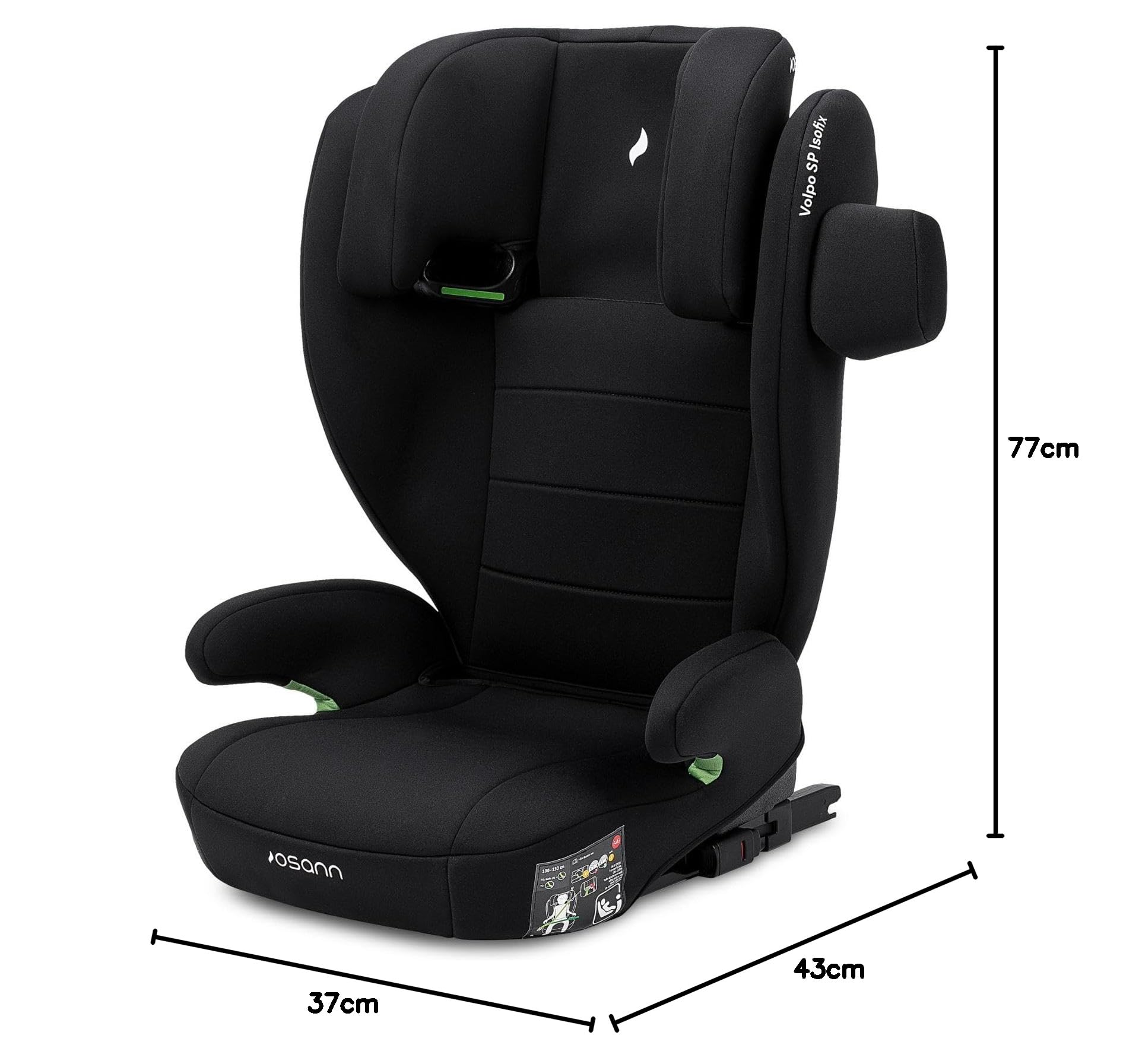 OSANN - Fotelik samochodowy Volpo SP Isofix i-Size - 100-150 cm - 3 do 12 lat - Grupa 3 - Szary, z wygodnymi podłokietnikami, Wysokości 12 pozycji, Przodem do kierunku jazdy,