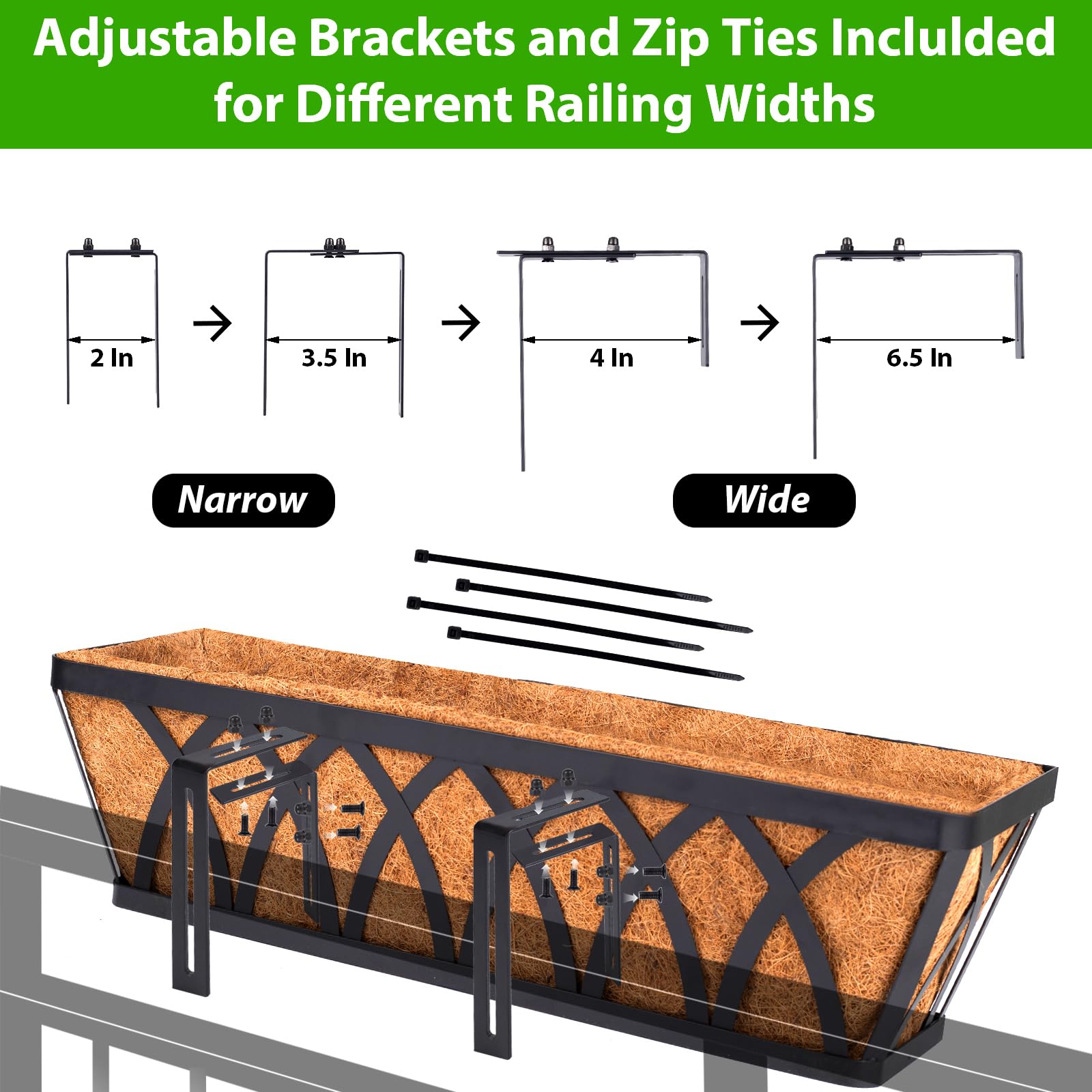 Outdoor Fence Planters HKZ 4-Pack Railing Planter Boxes - 24 Inch Metal ...
